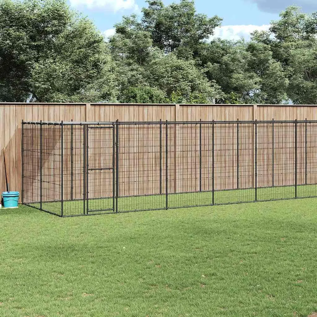 Cuccia per cani con tetto in acciaio, 1210 x 220 x 180 cm, colore | Ampio recinto per cuccioli da giardino con porta richiudibile, pareti a griglia stabili e tetto in polietilene resistente ai