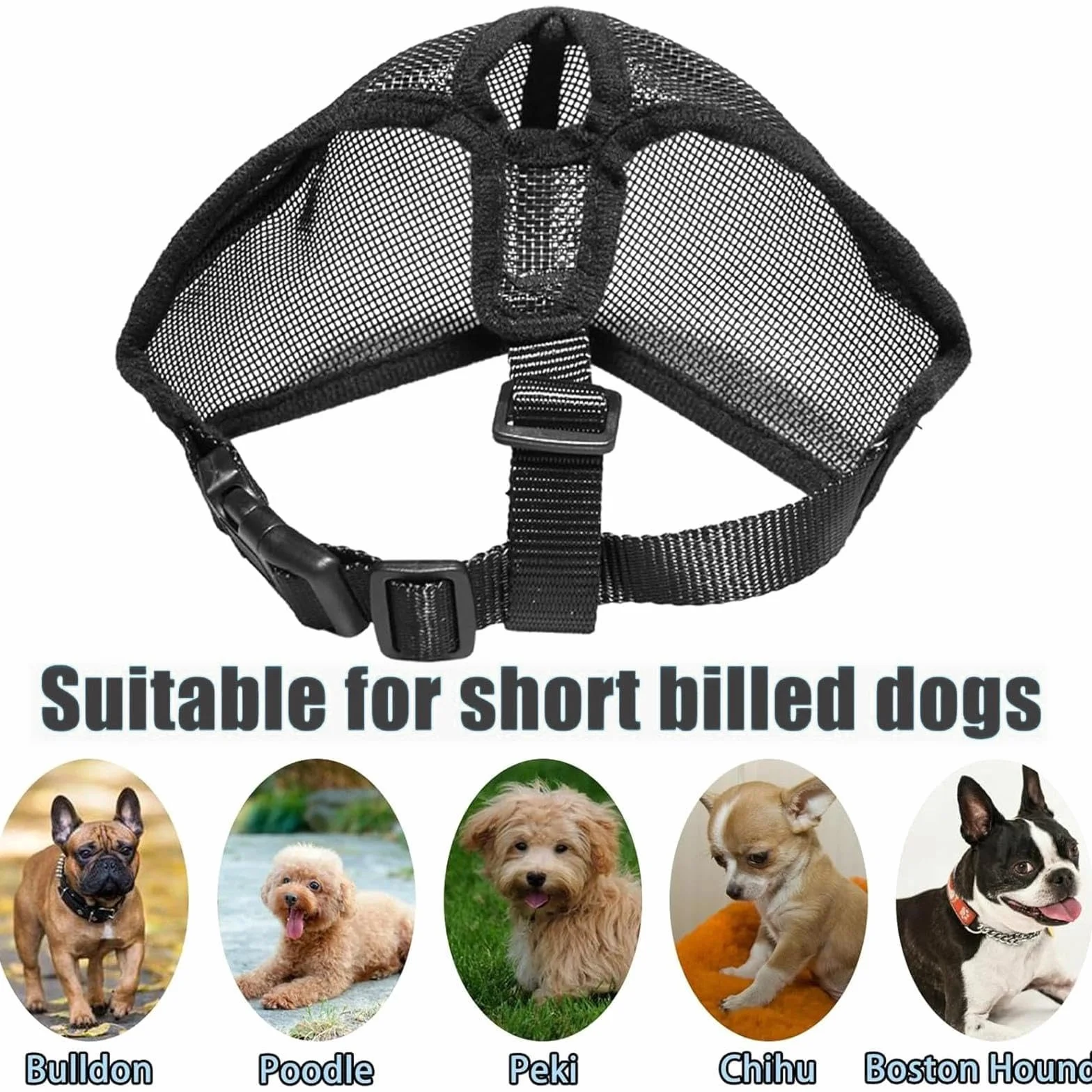 Museruola per Bulldog Francese e Cani a Muso Corto, Museruola per Bulldog Francese Muso Corto, Rete Regolabile per la respirazione, Anti mordere, abbaiare(M, Nero)