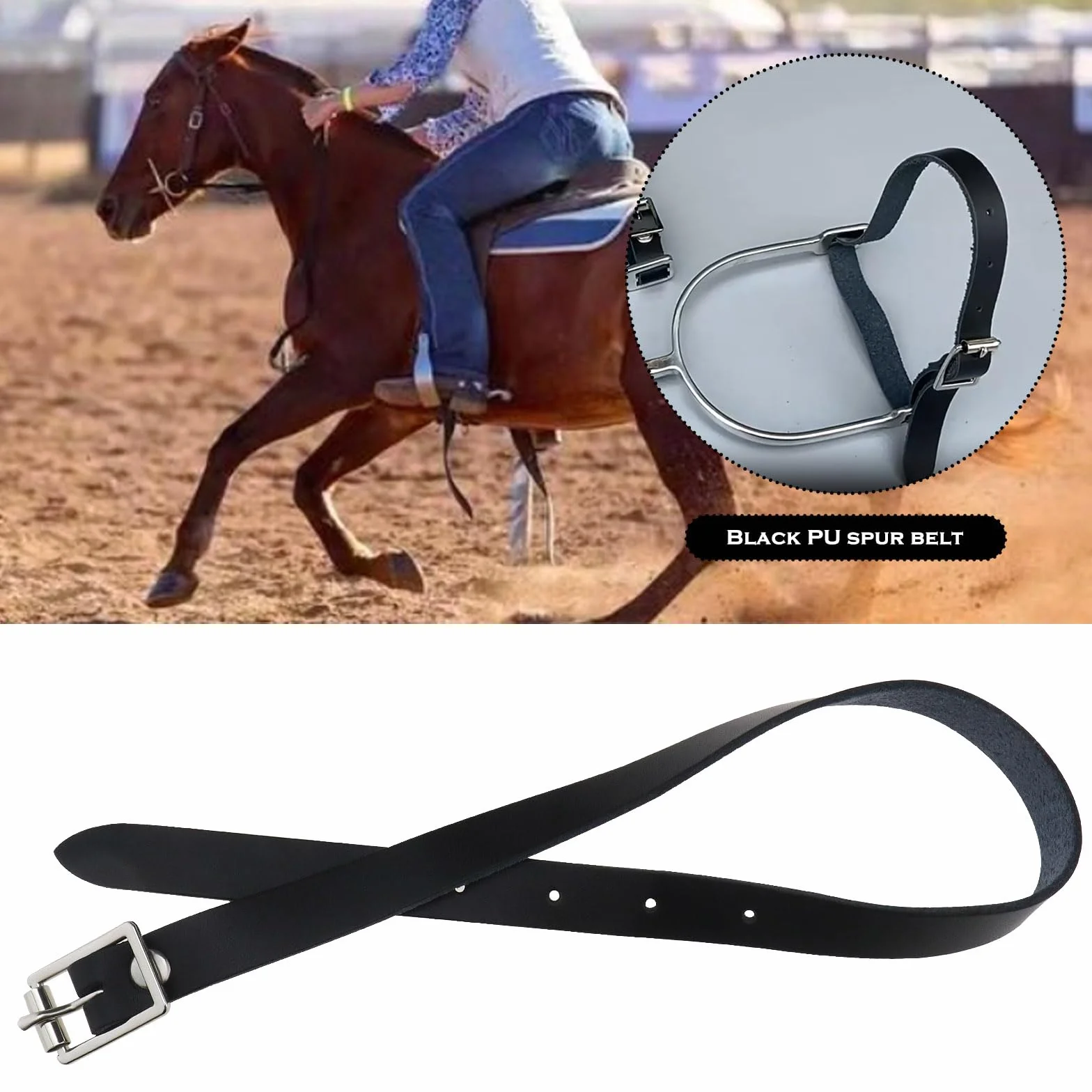 2 Pezzi Cinghie da Equitazione in Pelle PU Cinturino Sperone in Pelle PU Cinturino Regolabile con Fibbia in Acciaio Inossidabile per Scuderie Competizioni Equestri Pratica Quotidiana