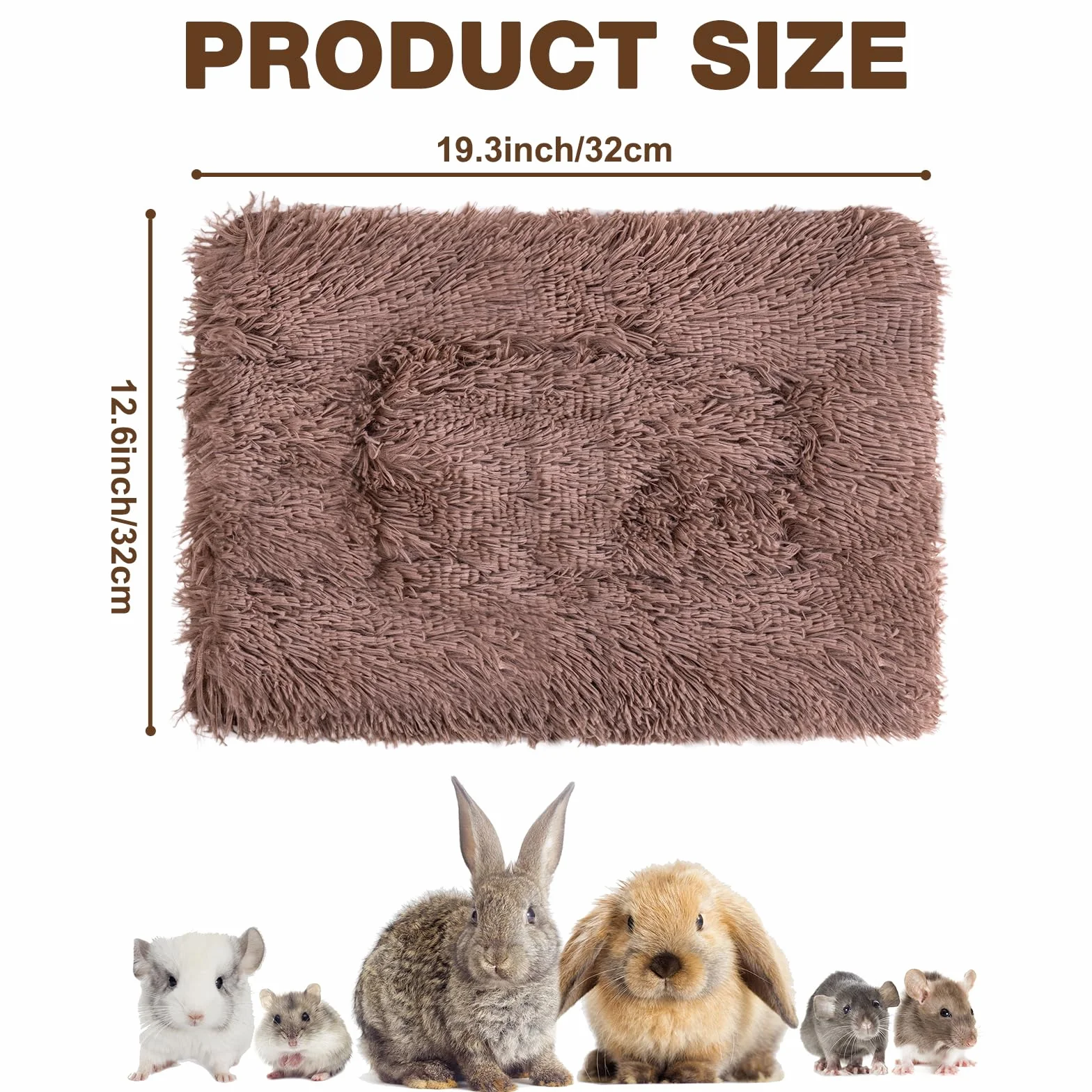MICOOYO 2 tappetini per piccoli animali domestici, soffice cuccia in pile per conigli, porcellini d'India, scoiattoli e criceti (grigio, marrone, 49 x 32 cm)