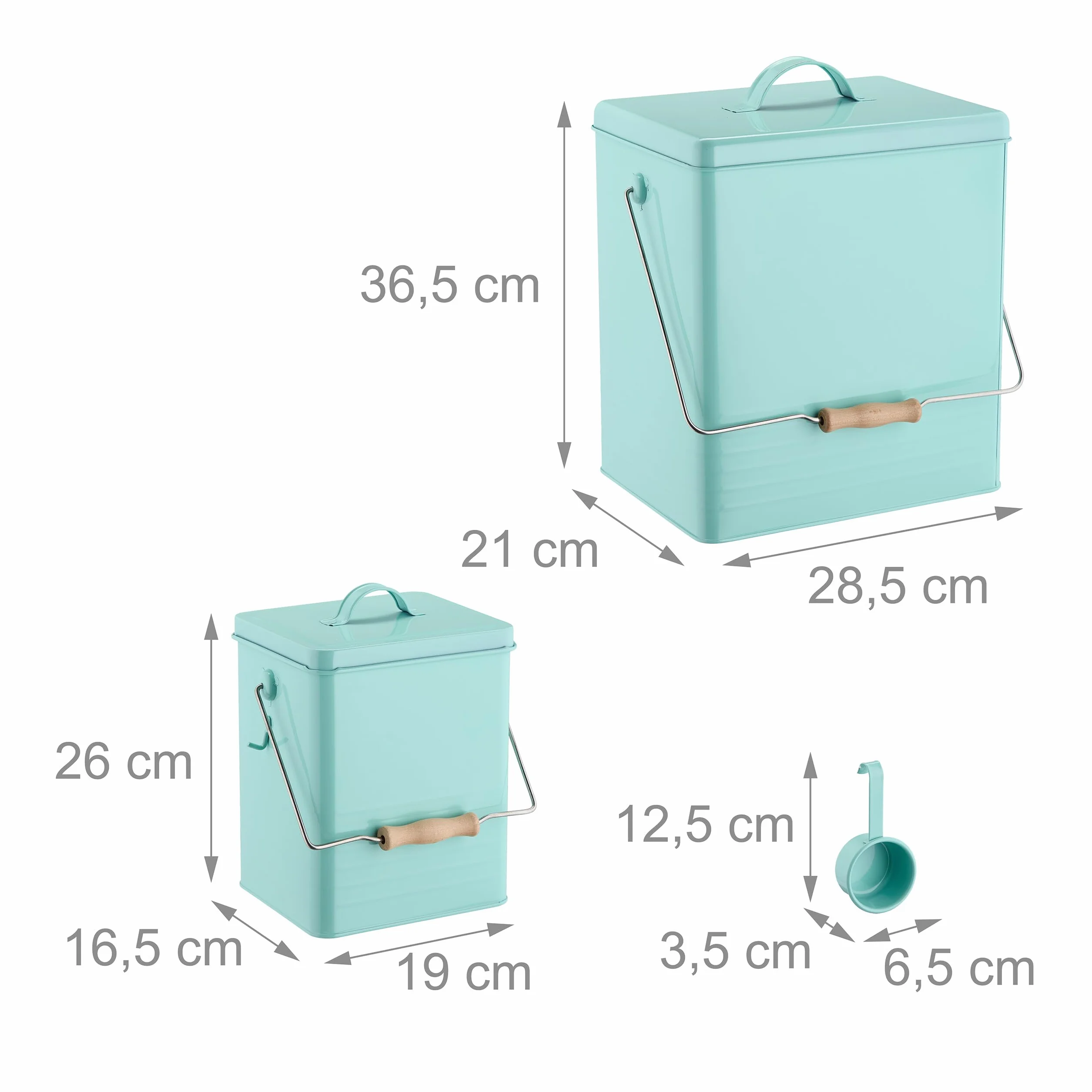 Relaxdays Scatola per Crocchette Cane, Set 2 Contenitori Cibo per Gatti, 5,5L e 16L, Porta Mangime con Paletta, Turchese