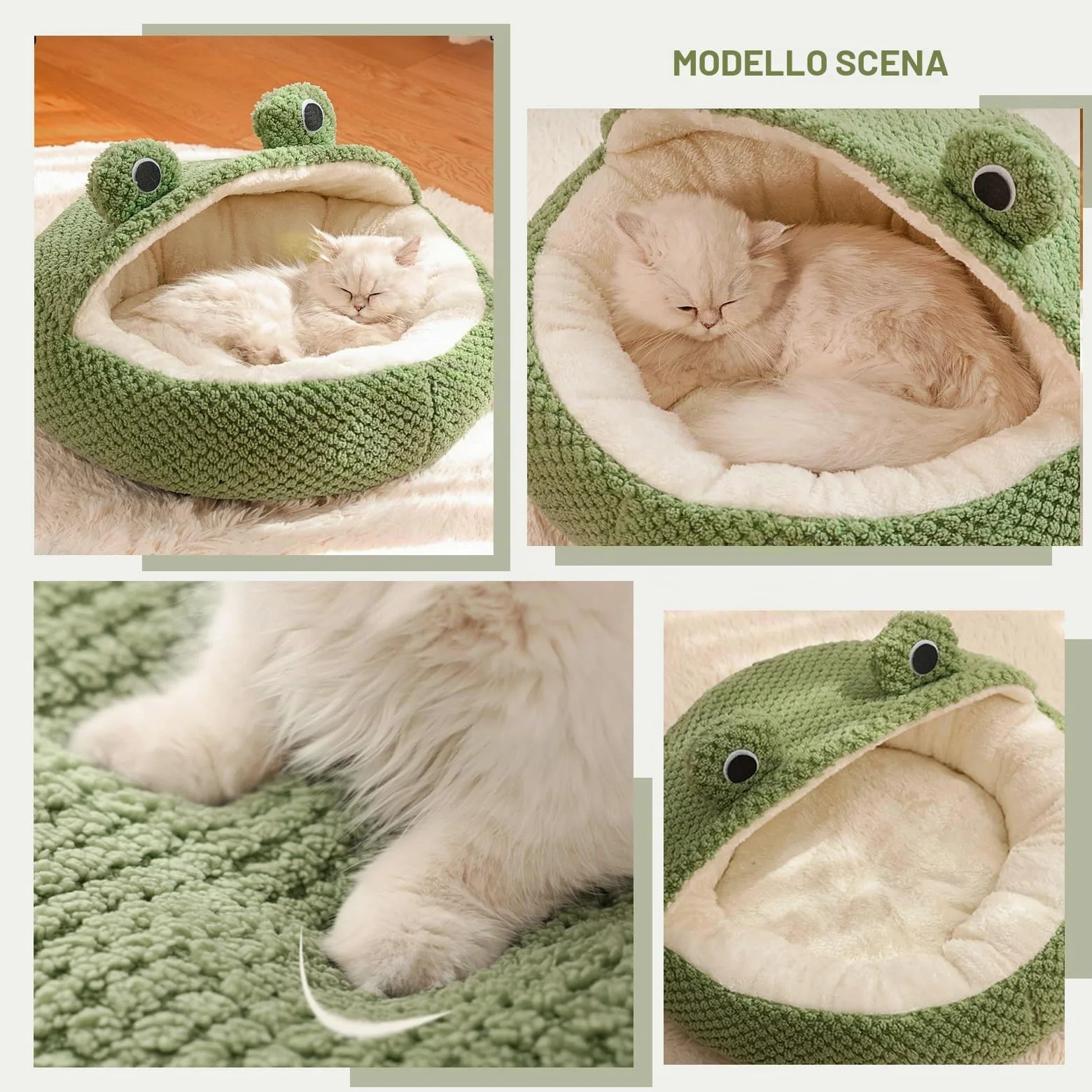 PETCUTE Cuccia da Interni per Gatti,Letto per Animali Domestici,Letto per Gatti con Cuscino Imbottito Rimovibile e Lavabile,Simpatica Forma di Rana,Cuccia per Gatto con Fondo Antiscivolo