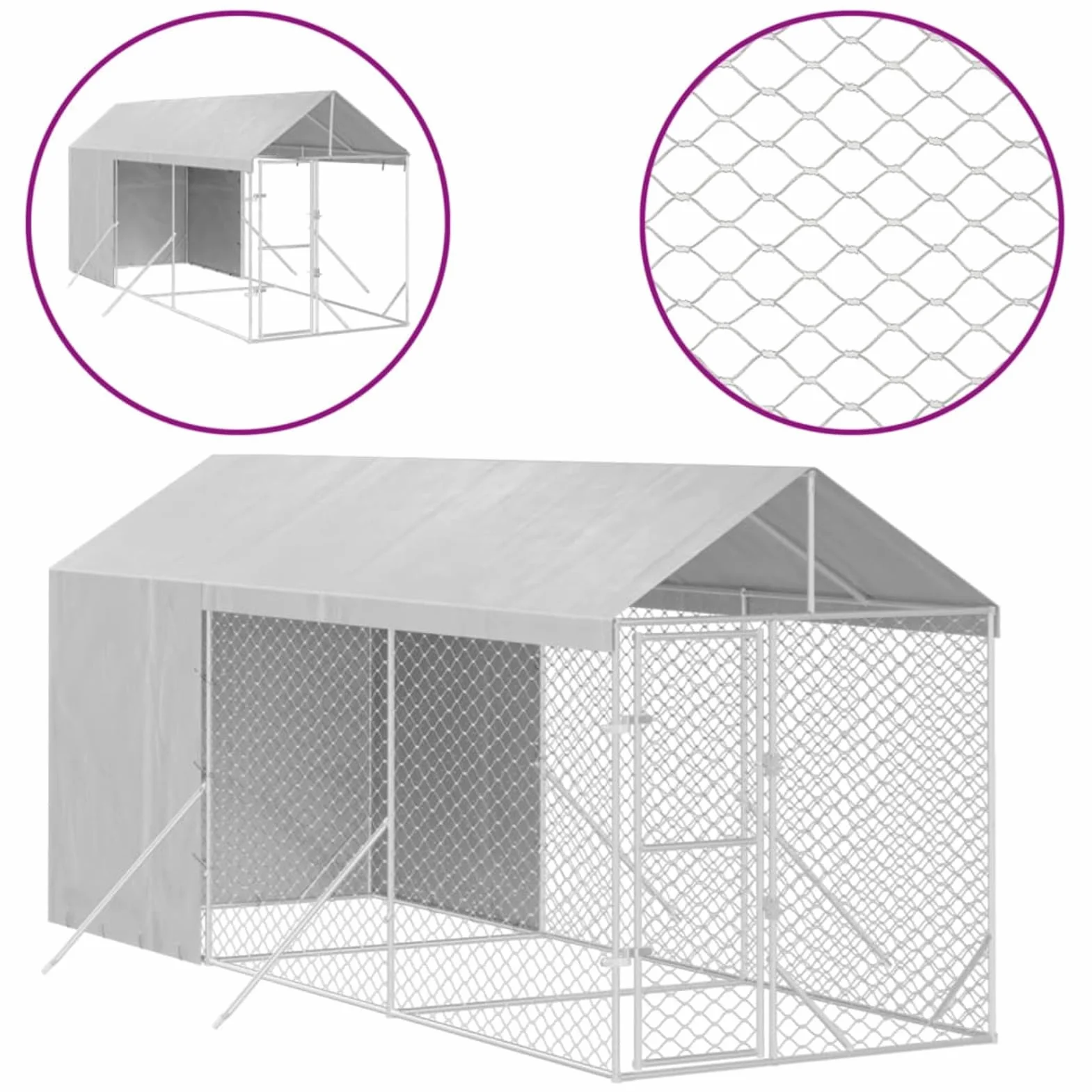 Gabbia Cani Tetto Argento 2x6x2,5 m Acciaio Zincato, Box per Cani da Esterno, Gabbia per Cani, Box per Cani, Recinto per Cani