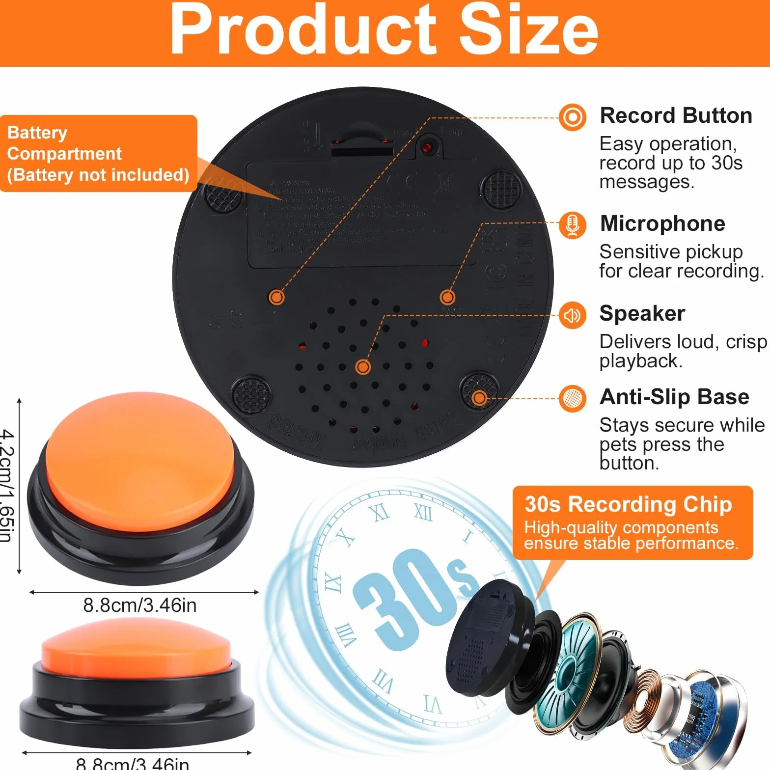 Pulsanti Parlanti per Cani, Pulsanti di Addestramento per Cani Pulsanti per Animali Domestici Pulsanti per Cani per la Comunicazione Buzzer con Funzione di Registrazione, Confezione da 4 con Tappetino