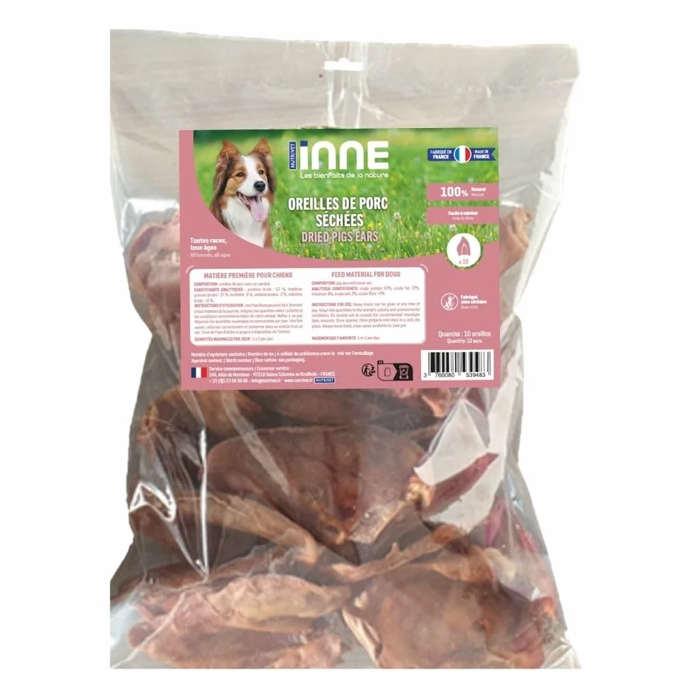 Nutrivet - INNE - Cane - Snack naturali per cani - Orecchie di maiale - 10 pezzi