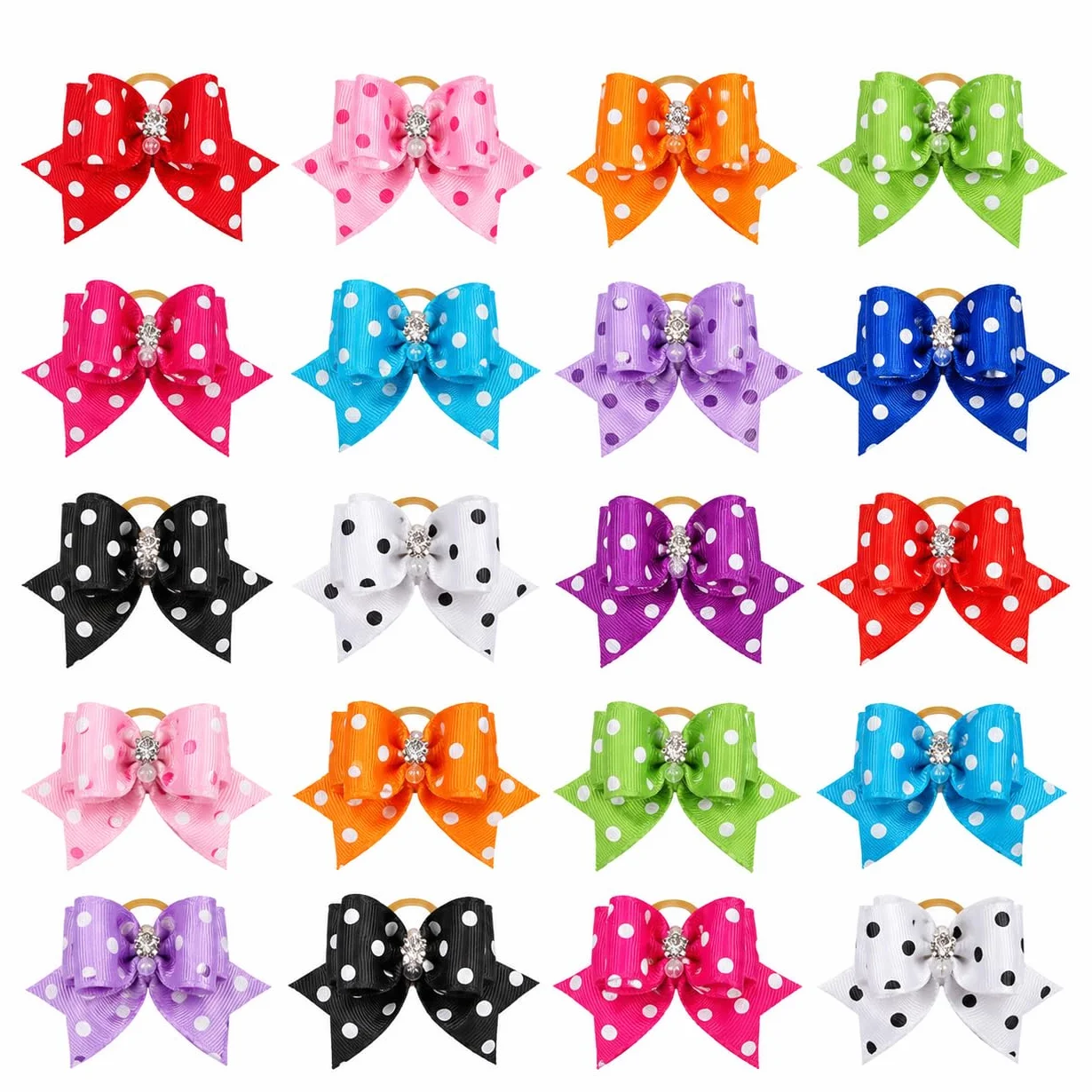 Fiocchi per Pelo di Cani e Gatti a Pois con Elastico, Accessori per Animali Domestici, Colori Casuali, ca. 6 x 4 x 2 cm