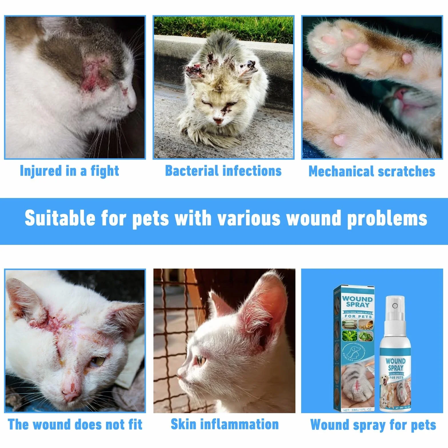 Spray Cicatrizzante per Cani,Spray per Ferite per Animali Domestici,Spray Antisettico per Cani e Gatti Ferite Cura,Spray per Cani e Gatti Ferite Cura,Pet Wound And Skincare Spray,30ml