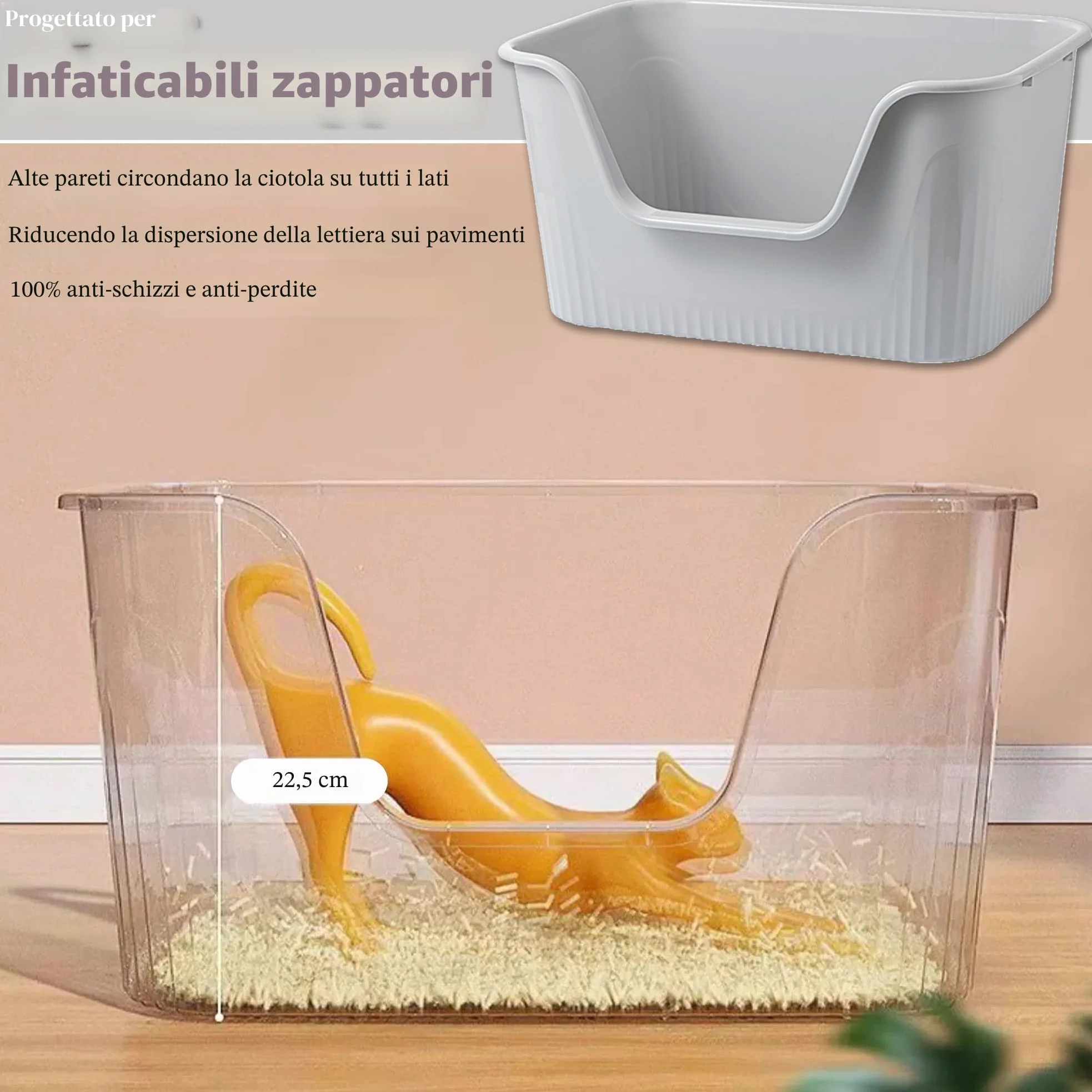 Vealind Lettiera Aperta per Gatti con Lati alti a Prova di Perdite Lettiera Gatto Toilette per Gatti in Plastica con Bordi Alti Facile e Veloce da Pulire