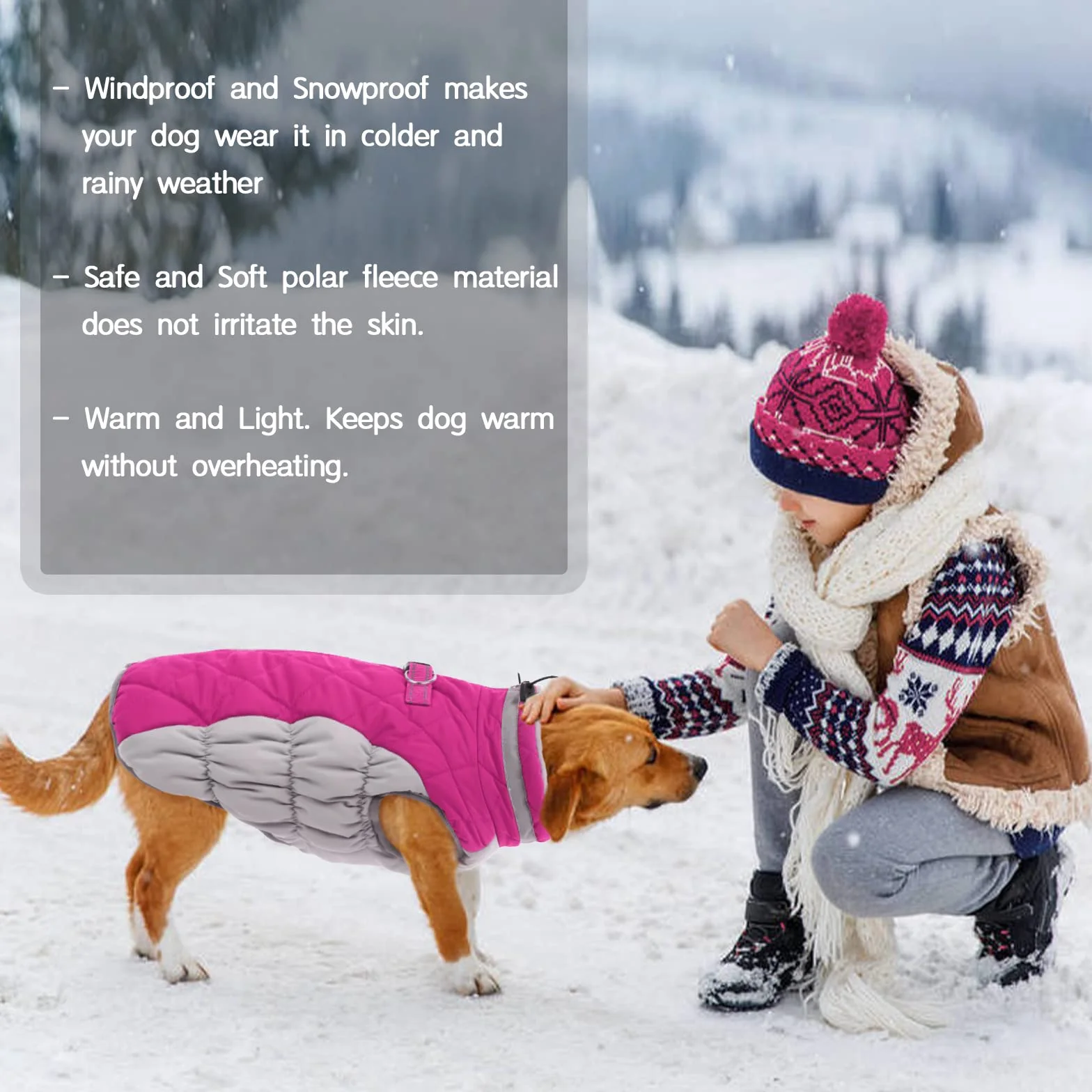 Kuoser Cappotto Invernale per Cani, Giacca Calda Impermeabile per Cane con Fodera in Pile, Gilet Riflettenti con Colletto in Pelliccia & Cerniera, Antivento Animali Domestici Abbigliamento da Esterno