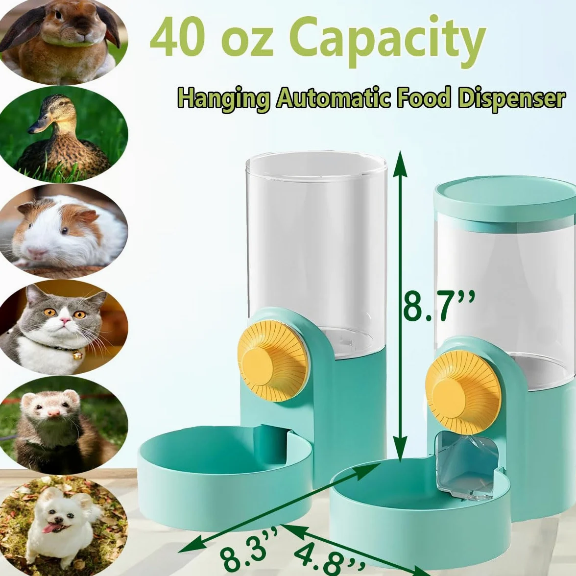 Set di dispenser per acqua per conigli, 1134 g, mangiatoia automatica da appendere, ciotola per acqua per furetti, coniglietti e porcellini d'India, adatto per piccoli animali, distanza tra la griglia