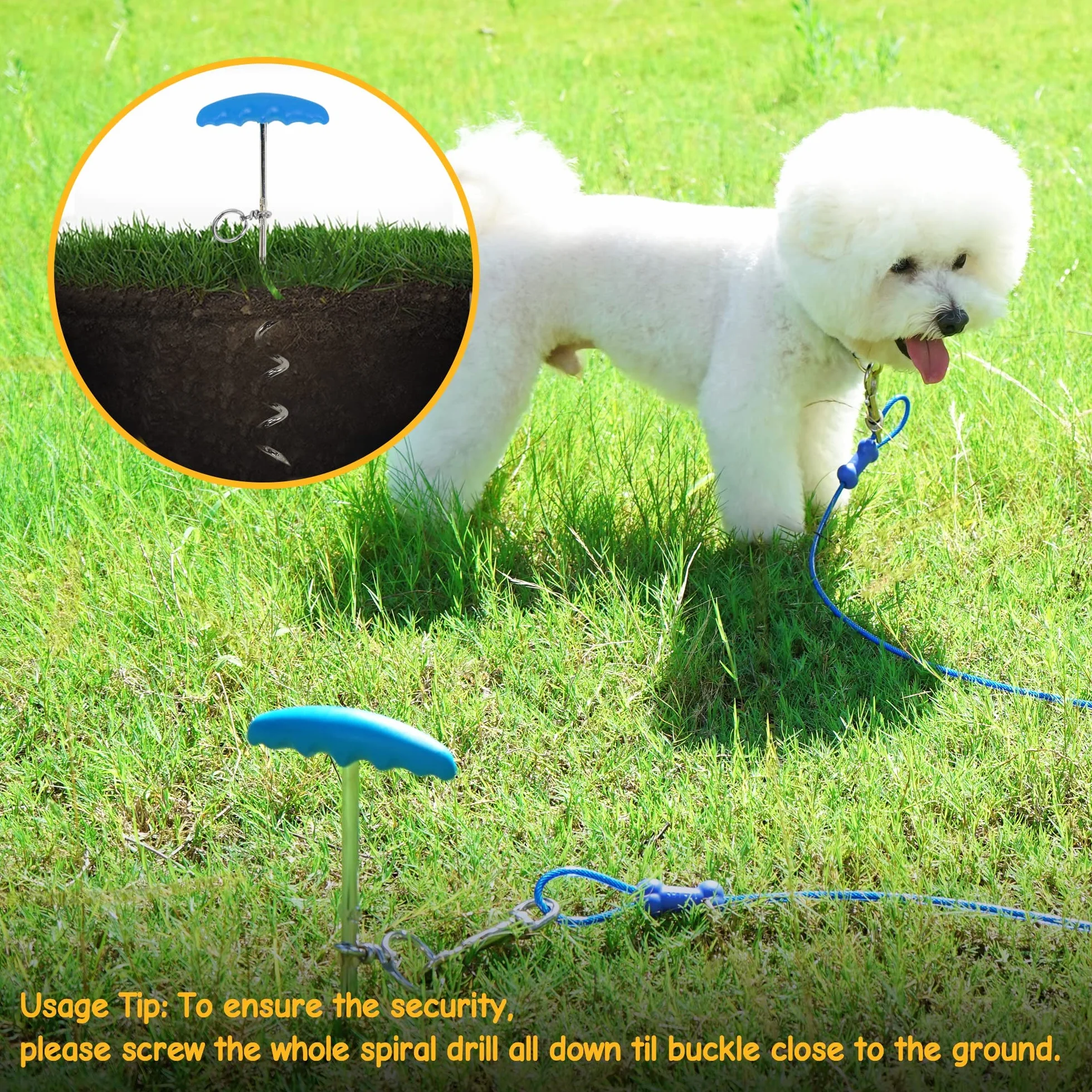 Petphabt - Cavo resistente per cani da 6 m, con spirale per cani da 16 cm, con picchetto a terra per cuccioli e animali domestici, guinzaglio per esterni (verde acqua)