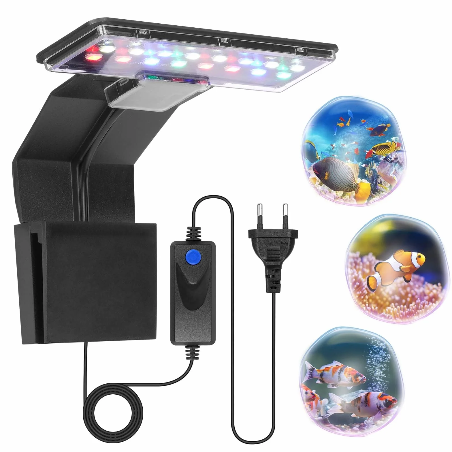 Luce per Acquario LED 9W 16 LED Mini Lampada Clip 6mm Nero