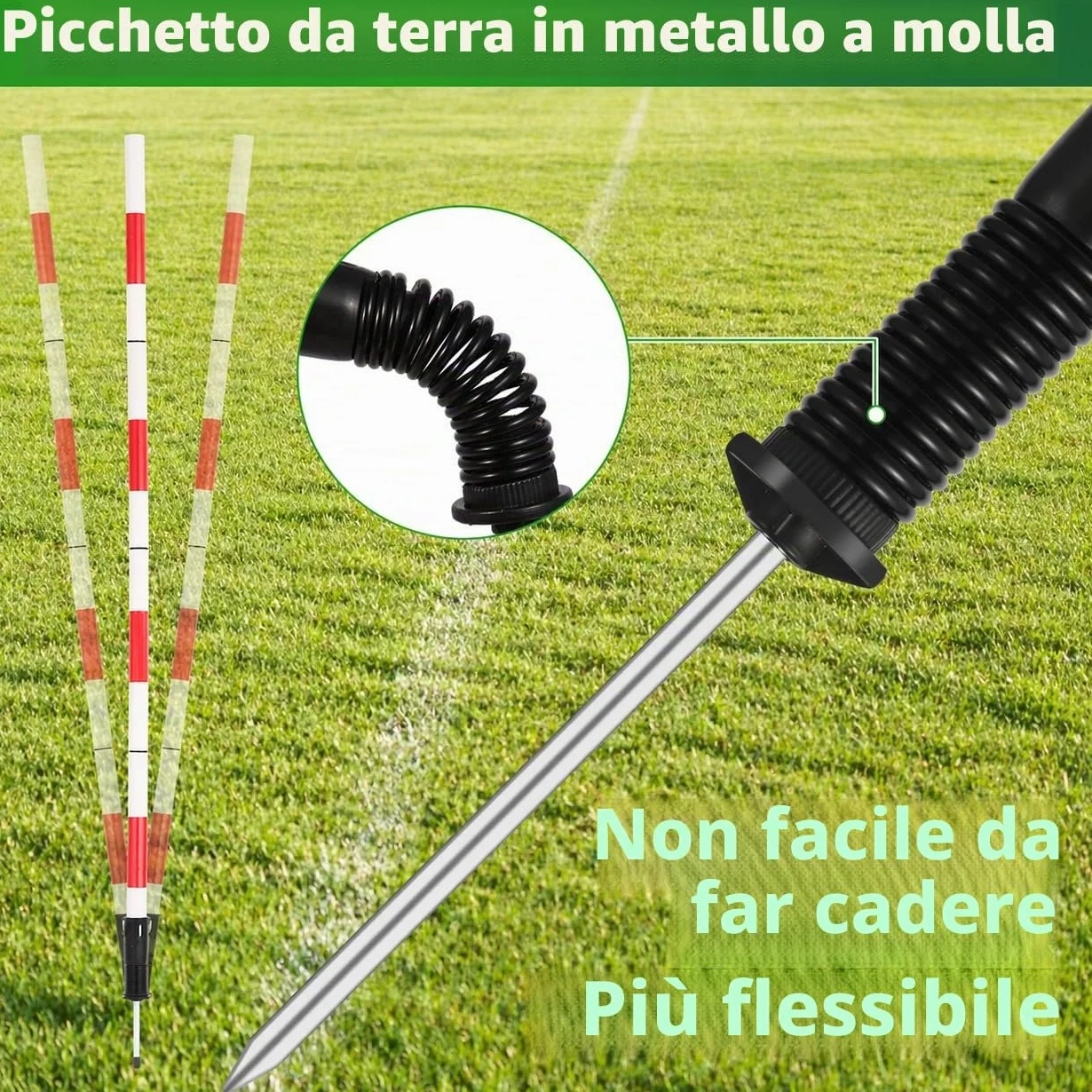 Set di Pali per Allenamento di Agilità Multifunzionale per Calcio Include 6 Pali per Agilità da Calcio, 3 Bastoni Orizzontali Regolabili, 6 Fibbie e 1 Borsa da Trasporto.