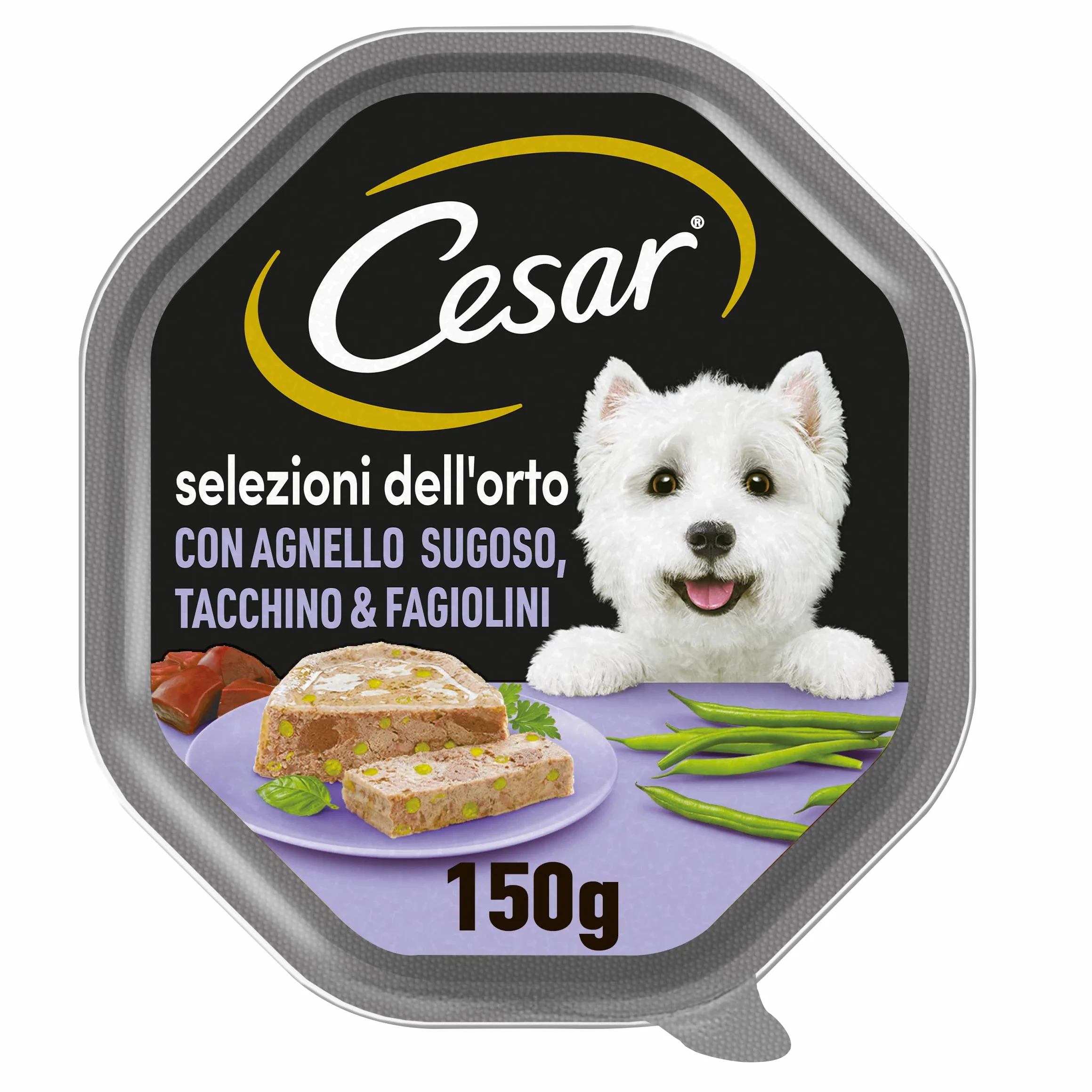 Cesar Selezione dell'Orto Cibo Umido per Cane, con Agnello succoso, Tacchino e Fagioli in Gelatina 150 g - 14 Vaschette