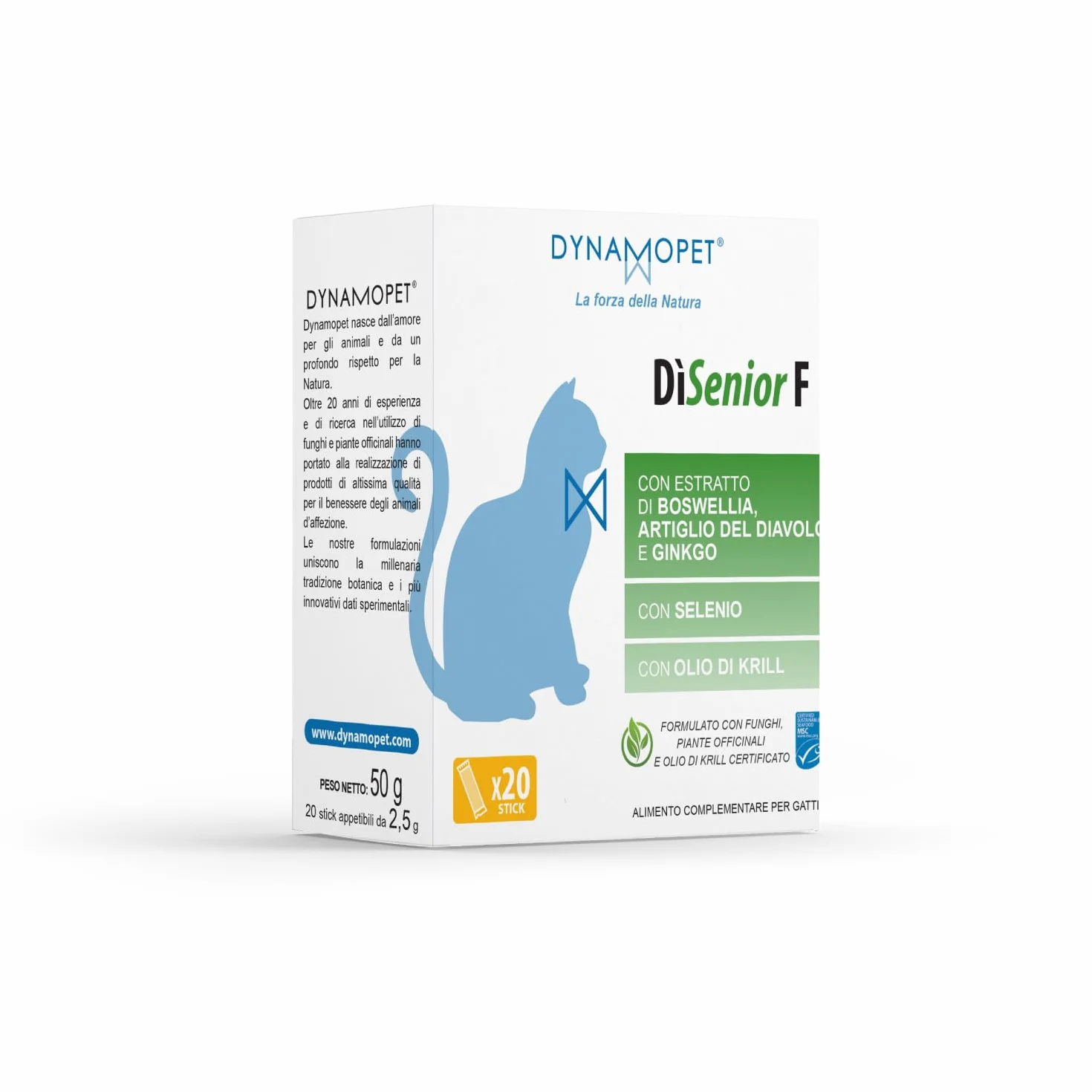 DìSenior F - Alimento Complementare per Gatti Anziani, Confezione 20 Stick da 2,5 g - uno Stickogni 5 kg di Peso dell'Animale