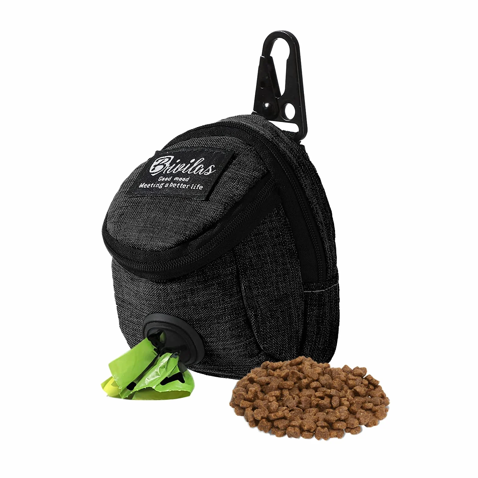 FuninCrea Borsa per Cibo per Cani, Borsa Addestramento Cani con Dispenser per Cacca Integrato per Passeggiate in Tessuto OxfordBorsa Addestramento Cane Allenamento all'aperto (Nero)