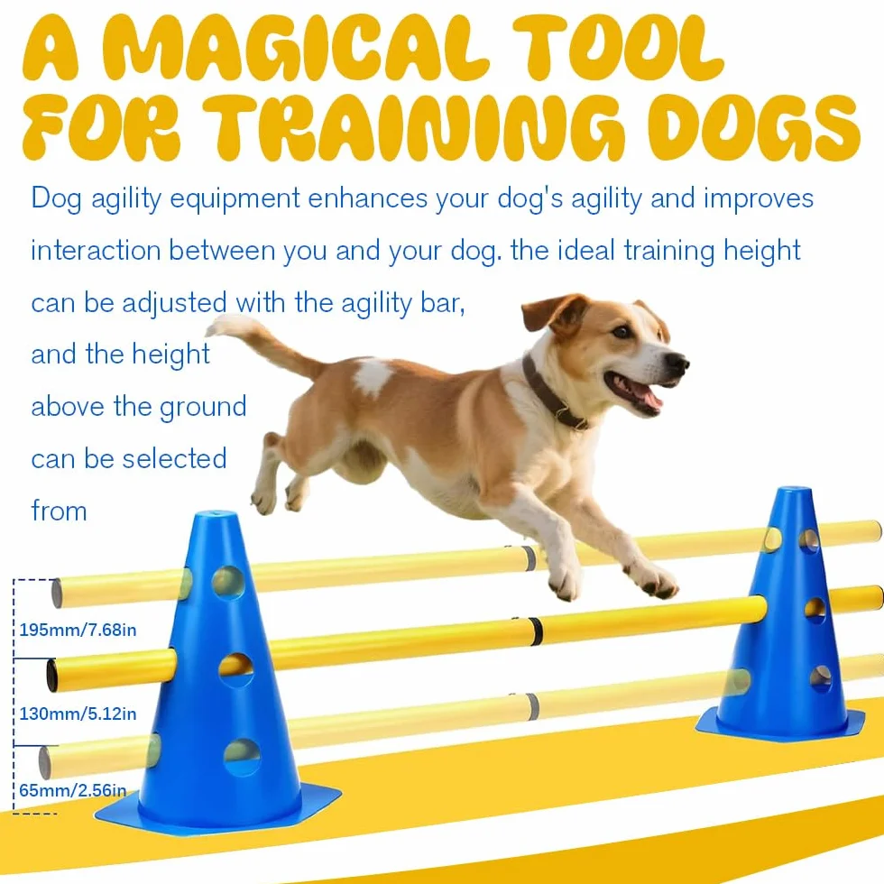 Agility Set per Cani Ostacoli per Bambini, Ostacoli per Bambini, Cani, Cane Cavaletti, 8 Coni 23 cm di Altezza + 4 aste Lunghe 81 cm, per Esercizi di Addestramento, Sport Cinofili