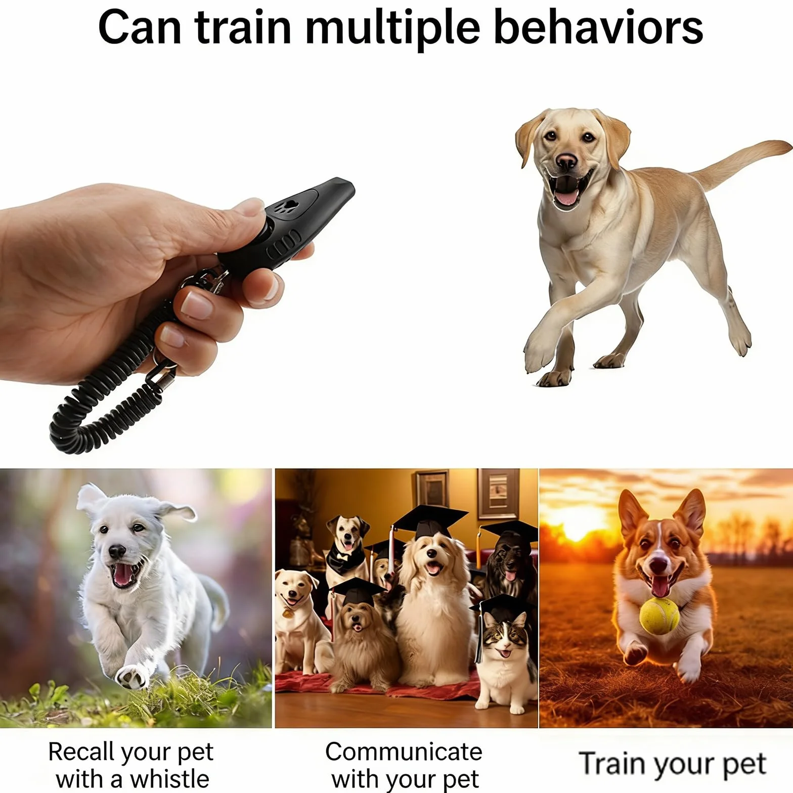 1 Addestratore per Cani 2 in 1, Clicker e Fischietto ad Ultrasuoni per il Richiamo con Laccetto per Polso,Metodo di Addestramento Positivo senza Punizioni,Per Comandi di Base,Giochi e Educazione