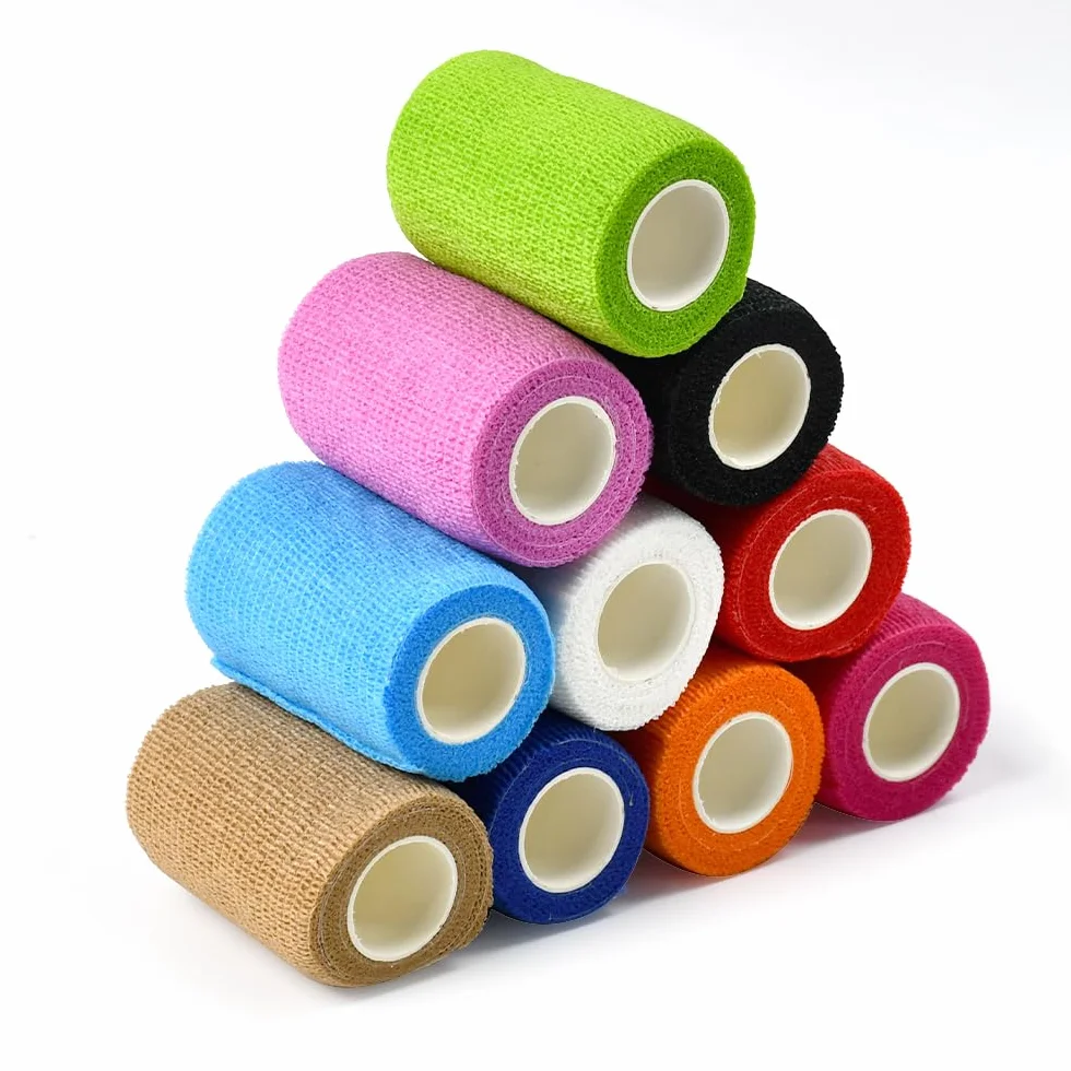 10 Rotoli di Benda Elastica Autoadesiva,Elastica Bendaggio Adesiva da 7.5 cmx 5 m,Autoadesivo Benda Salvapelle Fasciature per Mani, Piedi, Ginocchia (Colorati)