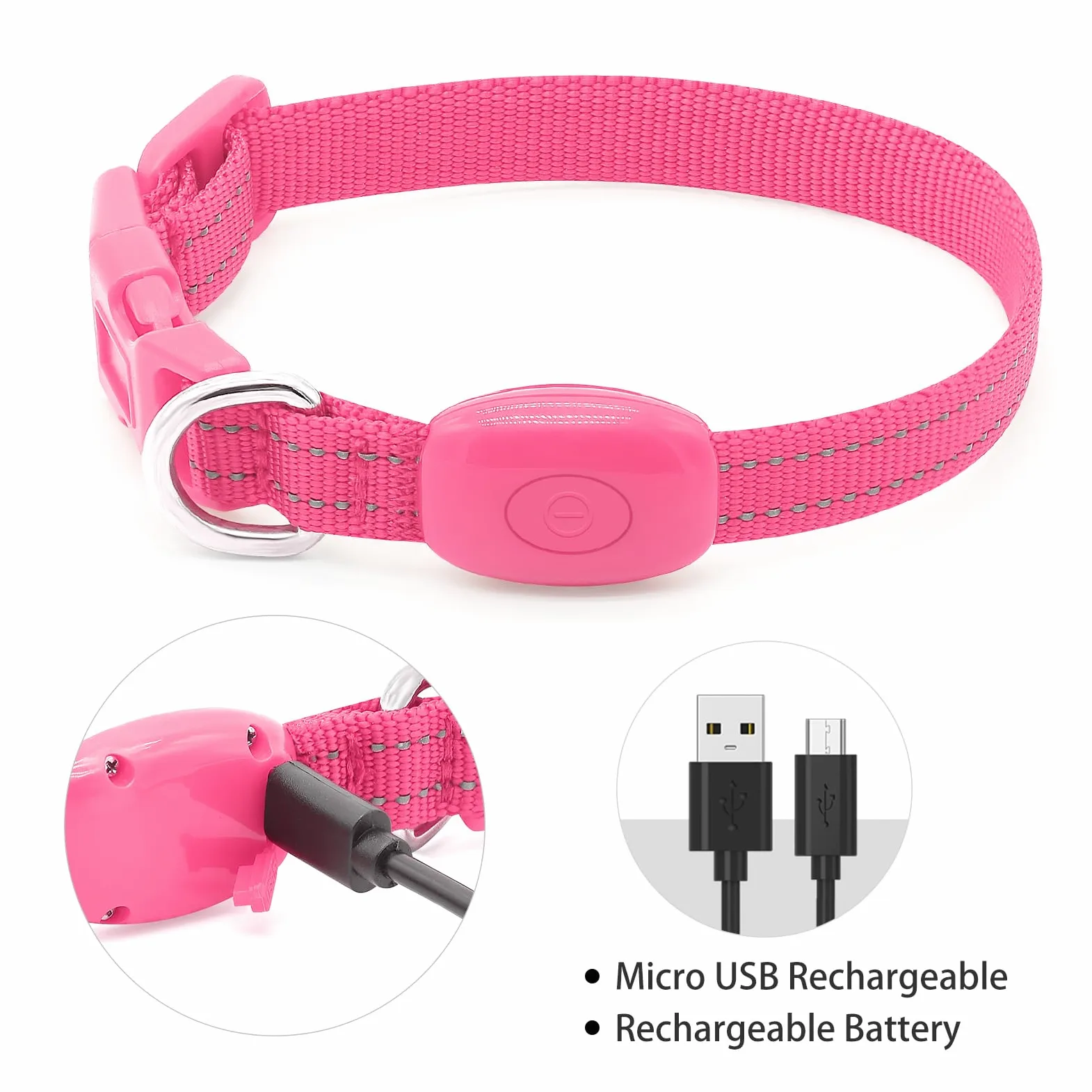 Vizpet Collare per cani a LED ricaricabile USB e XS regolabile in nylon, collare di sicurezza luminoso per cani e gatti di piccola taglia (rosa)