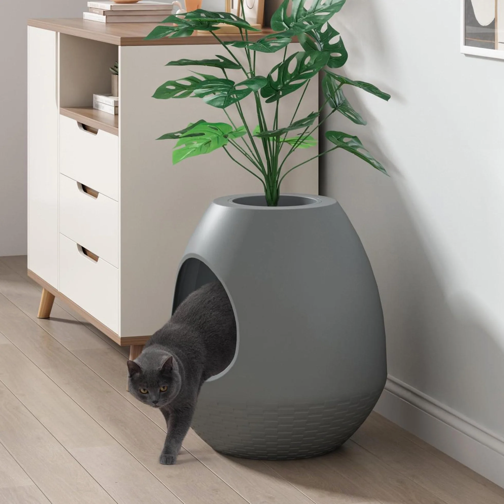 Lettiera multifunzione con coperchio – Con pratiche suole in plastica, adatta per la maggior parte dei gatti, la scelta ideale per appartamenti e uffici, grigio