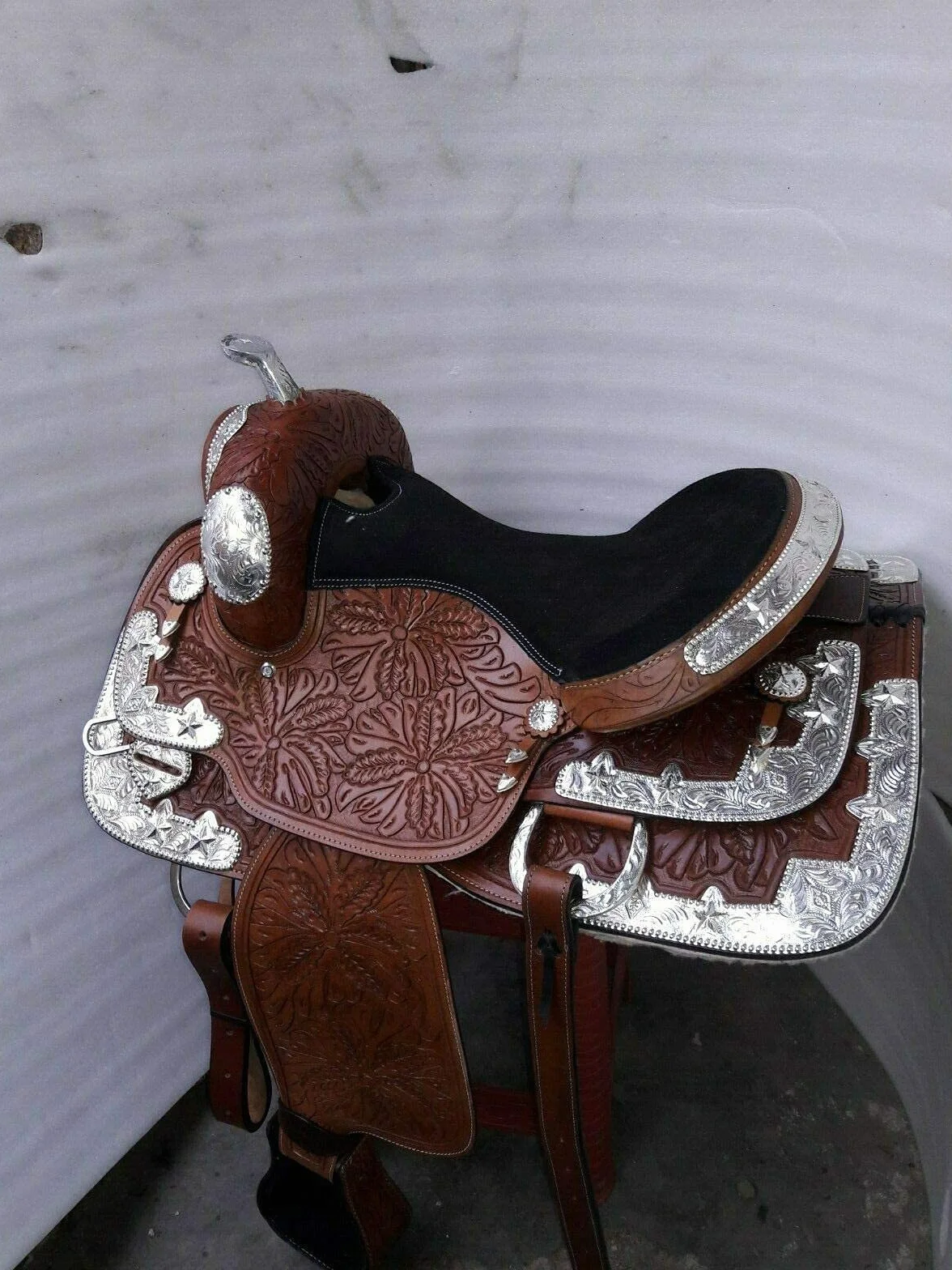 Equestrian Universe Western Fully Show Sella con Canchos Angolo Argento e Sottosella