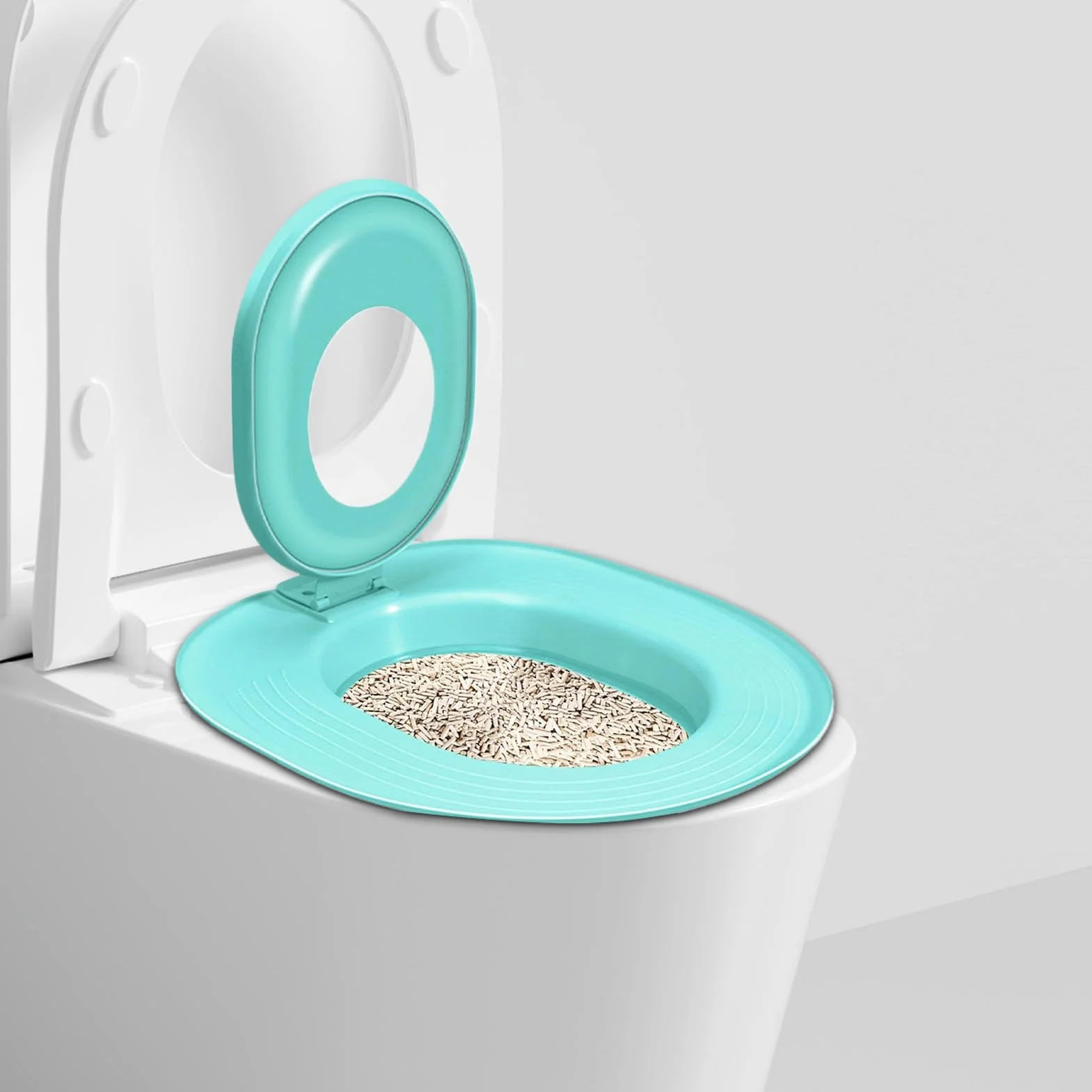 Modern Cat Toilet Kit, Reusable Potty Training Seat, Non Stick Trainer with Leakproof and Sturdy Design for Bathroom Apartment or House Use, 15.35x14.37 Inches