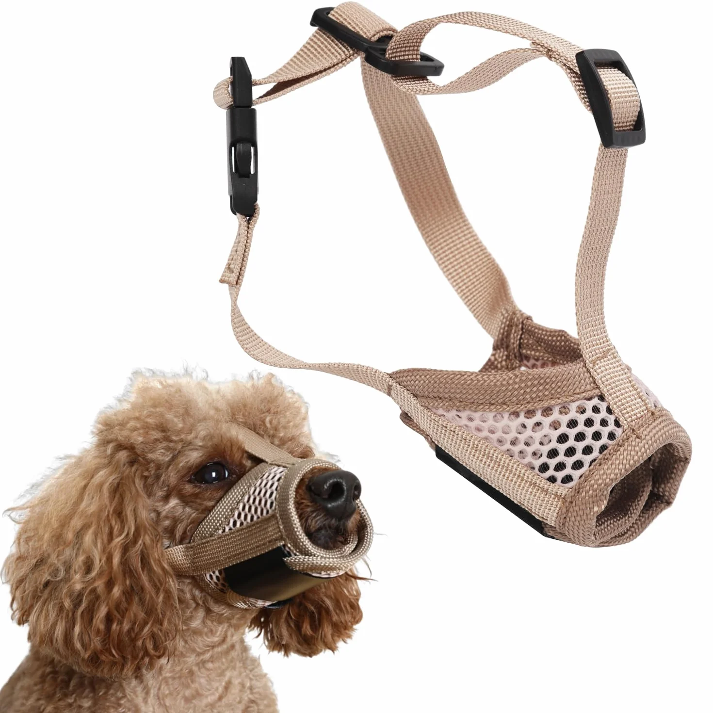 Museruola per Cani, Morbida Museruola per Smettere di Masticare con Rete Traspirante e Stabile Fascia per la Testa Museruola in Rete per Cani di Taglia Grande Media e Piccola (S)