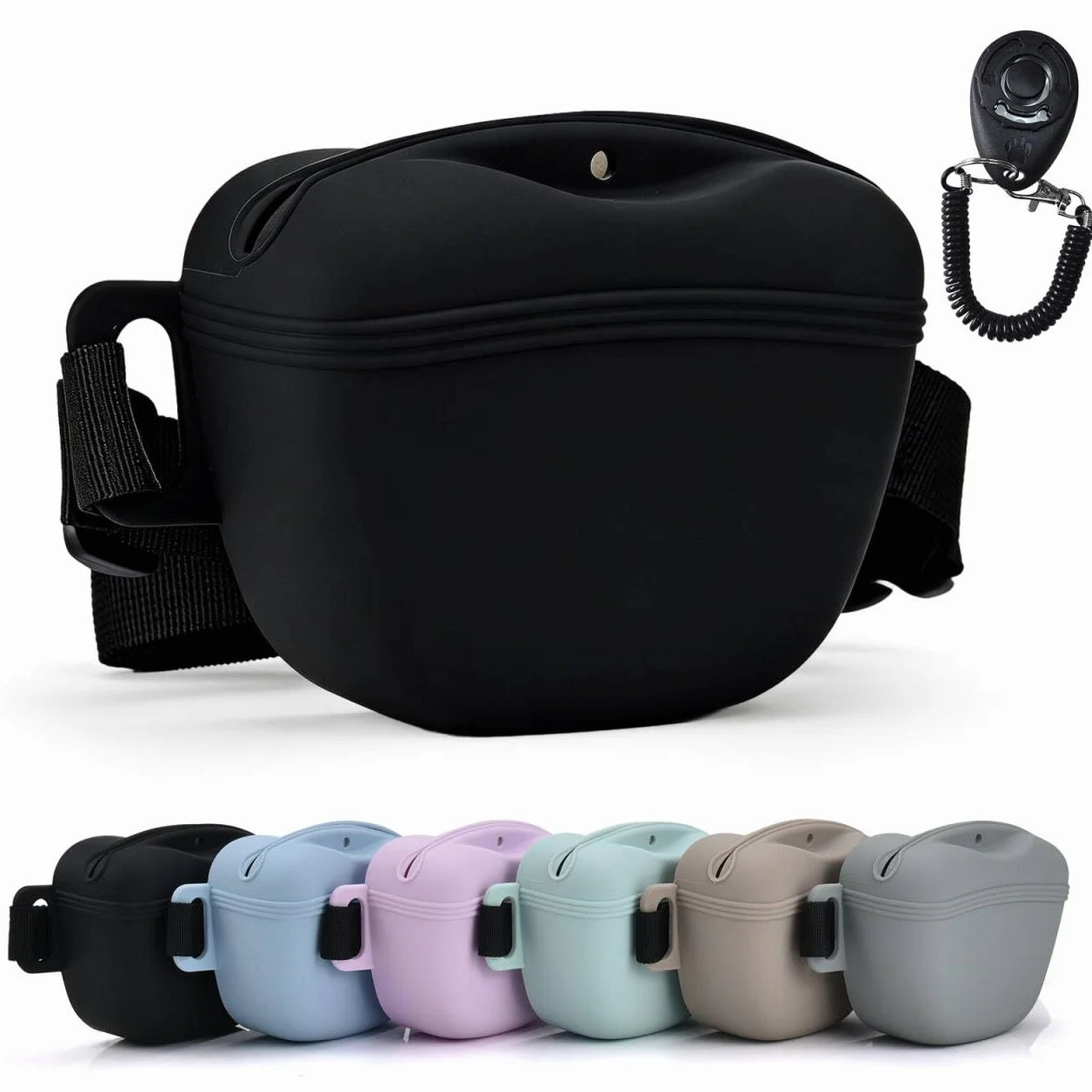 Pet Training Snack Bag con CLICKER 2.0 - Nuova Chiusura Magnetica, 1,66 Tazze con guinzaglio in Silicone, Ideale per l'addestramento e Le Passeggiate.