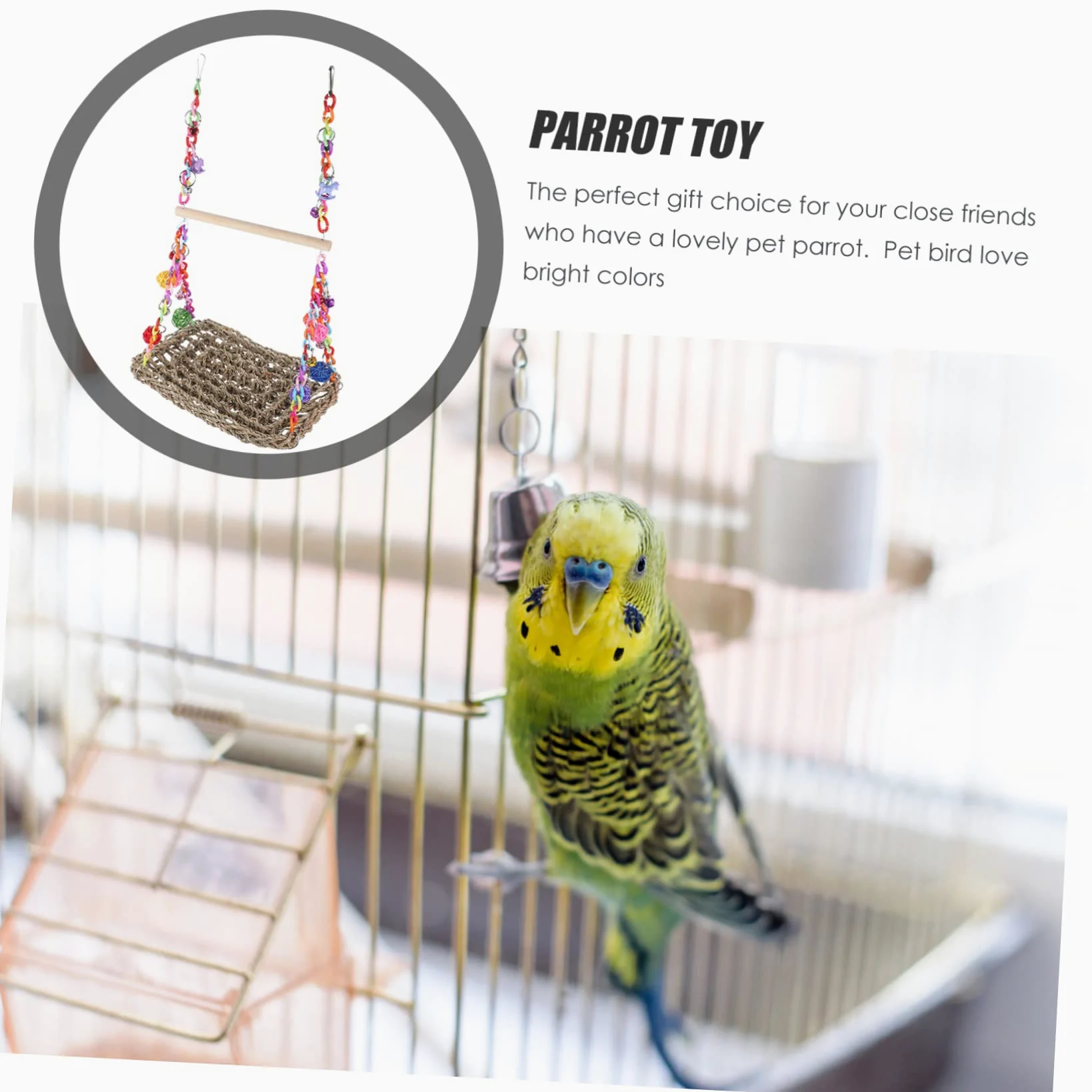 Altalena Giocattolo per Pappagalli Sospesa da Arrampicata | Fibre Naturali e Legno, Decorativa e Creativa, per Piccoli Animali e Parrocchetto