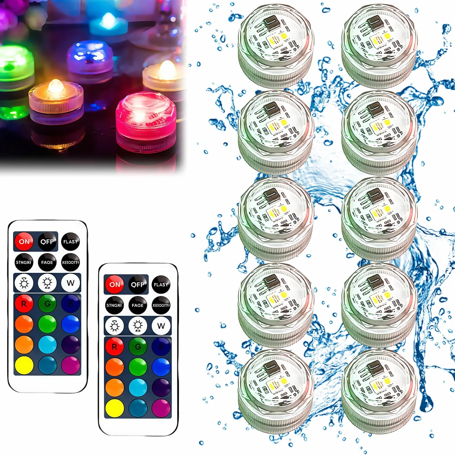 Mini Luci LED a Candela 20 Pezzi Cambio Colore Impermeabili RGB con 2 Telecomandi per Vaso Acquari Halloween Natale