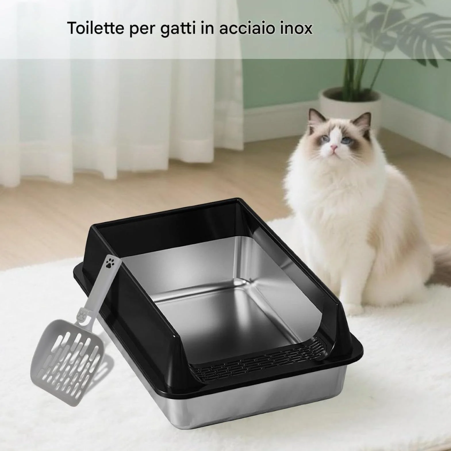 Lettiera In Acciaio Inossidabile - Lettiera Per Gatto In Acciaio | Scatole Di Lette Di Metallo | Contenitore Di Gattini A Faccia In Alto Con Scoop | Per Animali Domestici Facilmente Puliti P