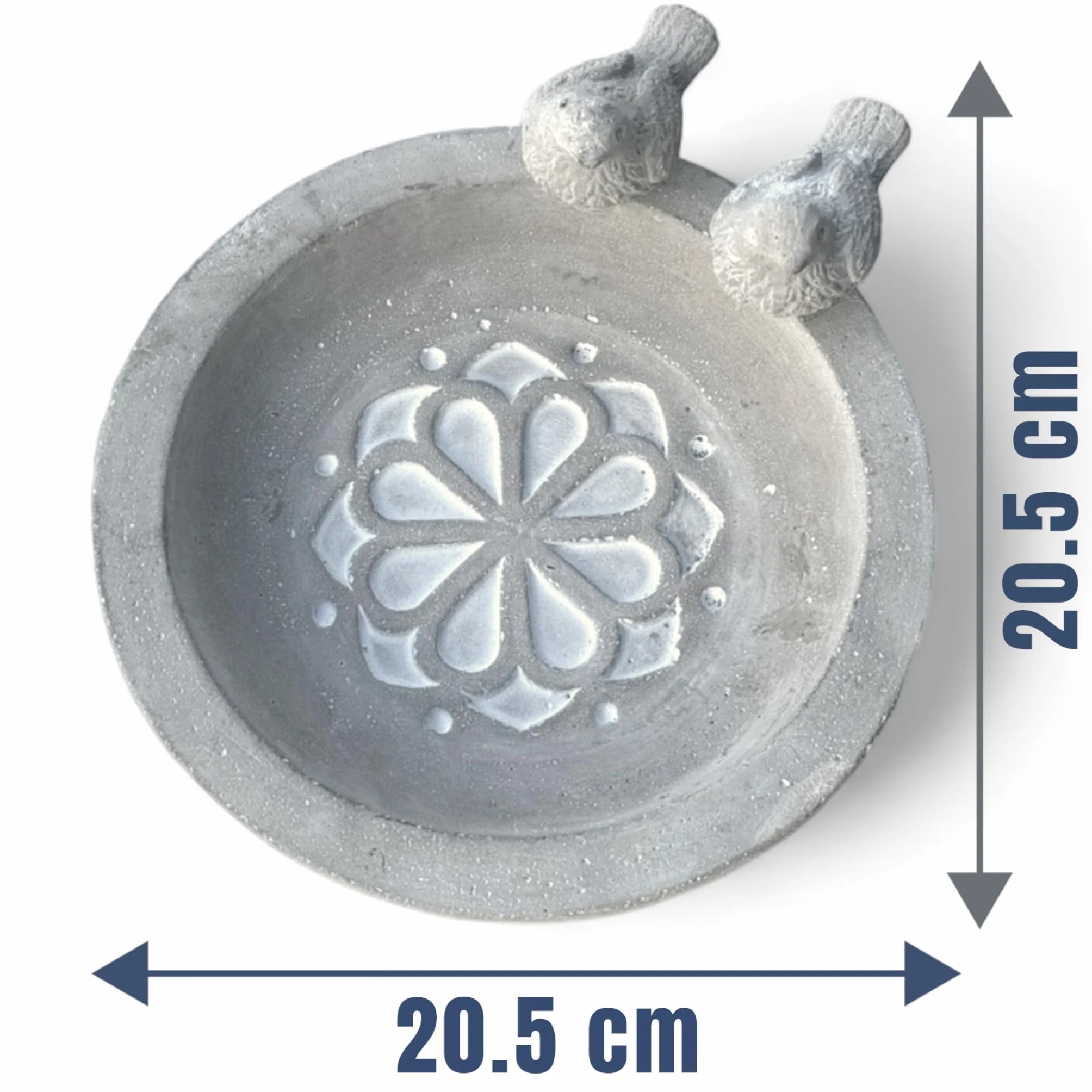 MIJOMA Abbeveratoio per uccelli in cemento, decorazione da giardino resistente al gelo per uccelli selvatici, elegante gioiello da giardino (fiori e uccelli)