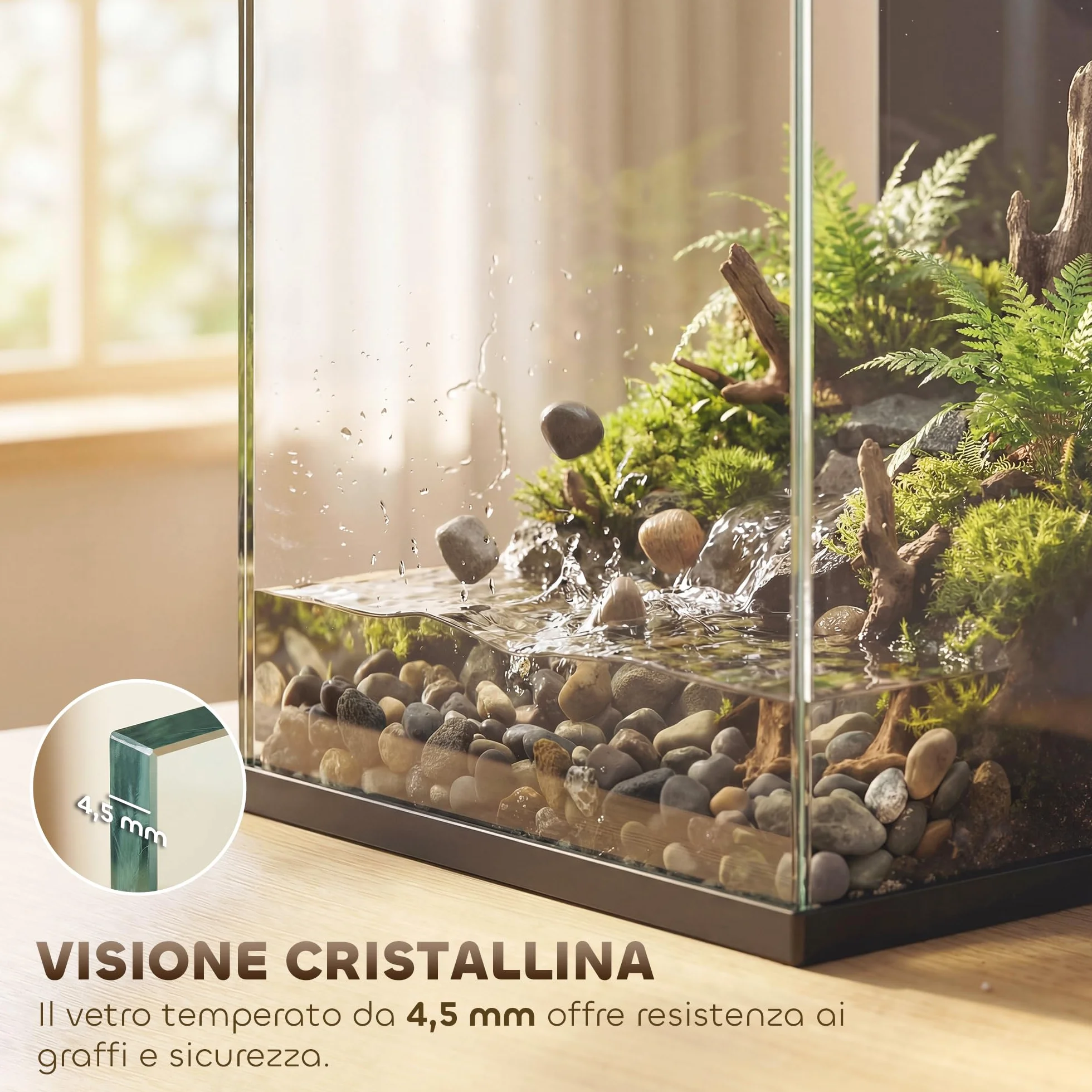 PawHut Acquario in Vetro Temperato 24L, Acquario Completo Piccolo Trasparente con Filtro Integrato, Luce LED e Pompa dell'Acqua per Pesci Tropicali, Pesci Rossi, Casa, Ufficio, 45x25x25.5 cm, Nero