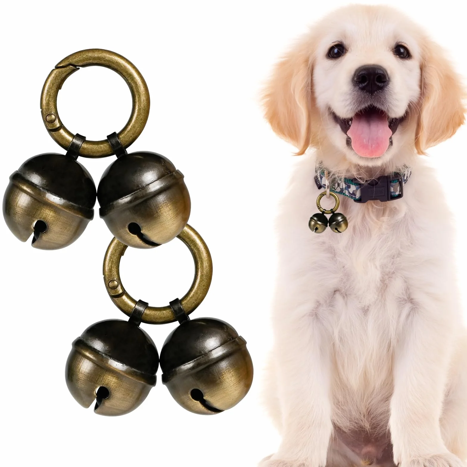 Campanello extra forte per collare cani gatti ottone con moschettone girevole