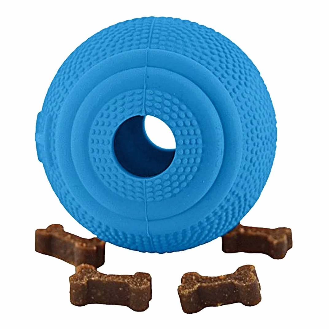 Tricky Treat Rugby Palla Dispenser Croccantini - Gioco Interattivo per Cani: Ottimo Gioco da Riporto o da Lancio, per Alleviare Stress e Combattere la Noia (L, Blu)