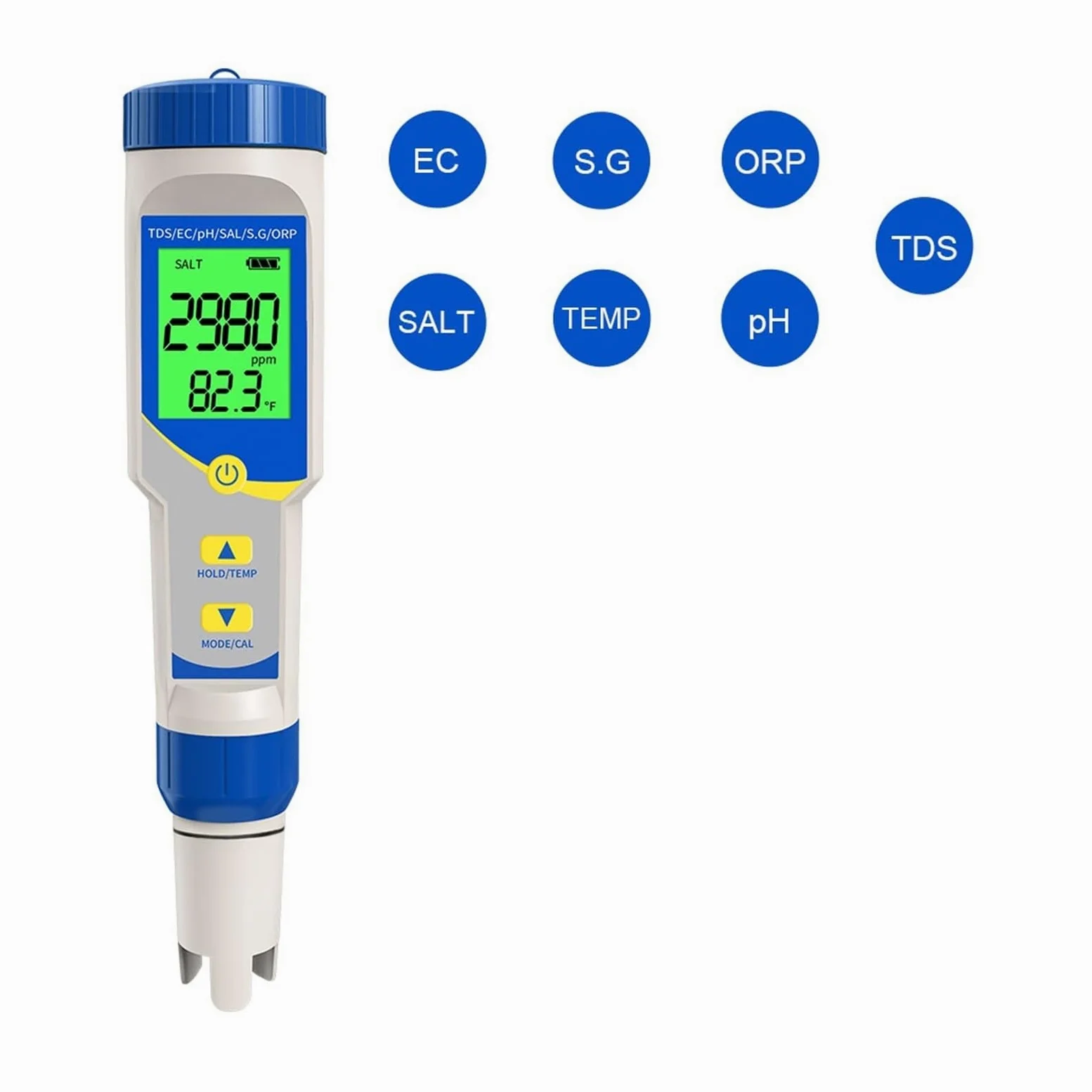 Tester TDS, Misuratore di PH 7 in 1 con risoluzione 0,01, Alta precisione, TDS, EC, ORP, PPM, salimetro for Piscina