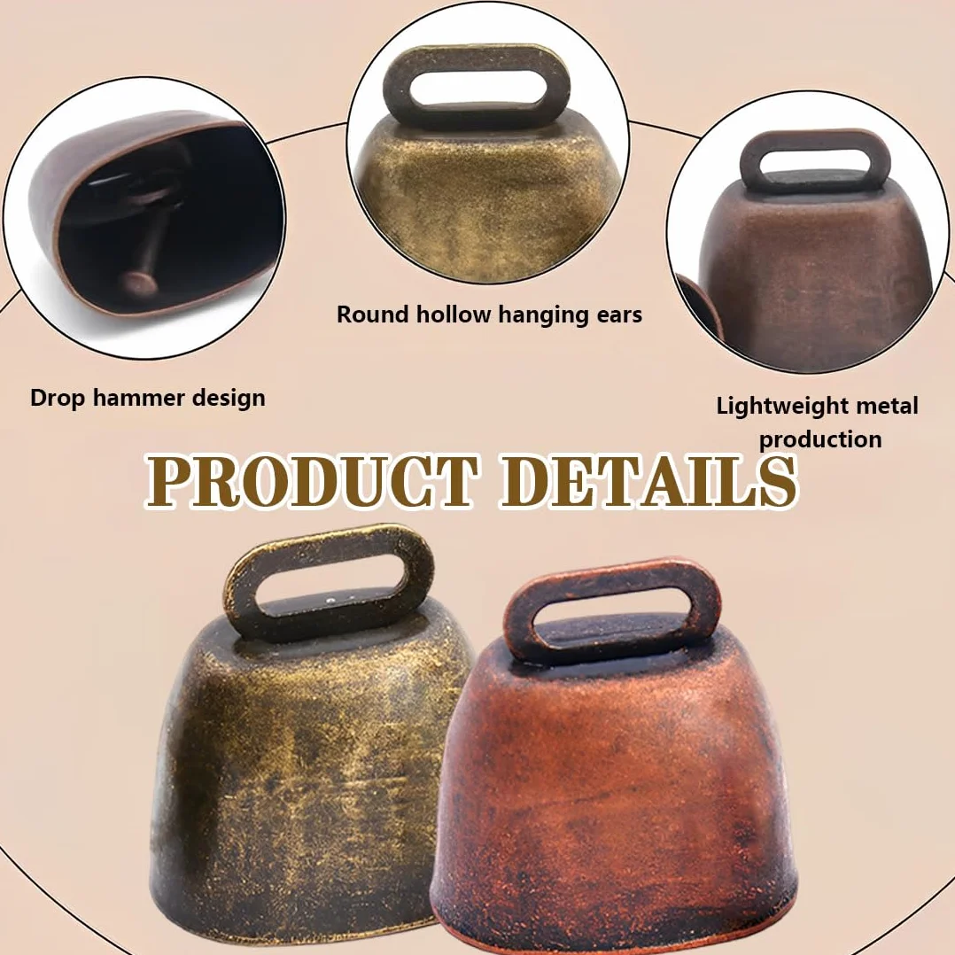 6 Pezzi Campanaccio Mucca Antique Metal Bells For Cow Horse Sheep Copper Cattle Brass Bells Metal Pet Bells (Bronze)