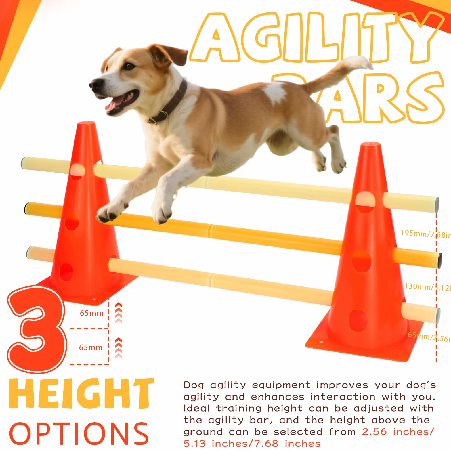 Agility Set per cani ostacoli per bambini, ostacoli per bambini, cani, parcour per saltare, cane Cavaletti, 8 coni 32 cm di altezza + 8 aste lunghe 80 cm, per esercizi di allenamento