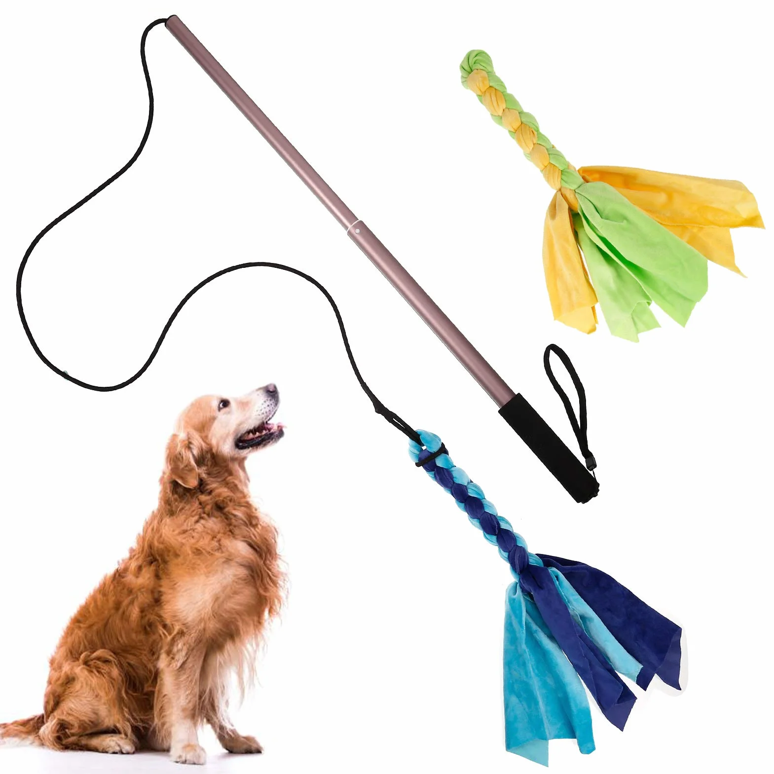 Auidy_6TXD Flirt Pole Cani, Giochi Giocattoli interattivi per cani retrattile con 2 giocattoli da masticare corda per masticare, allenamento