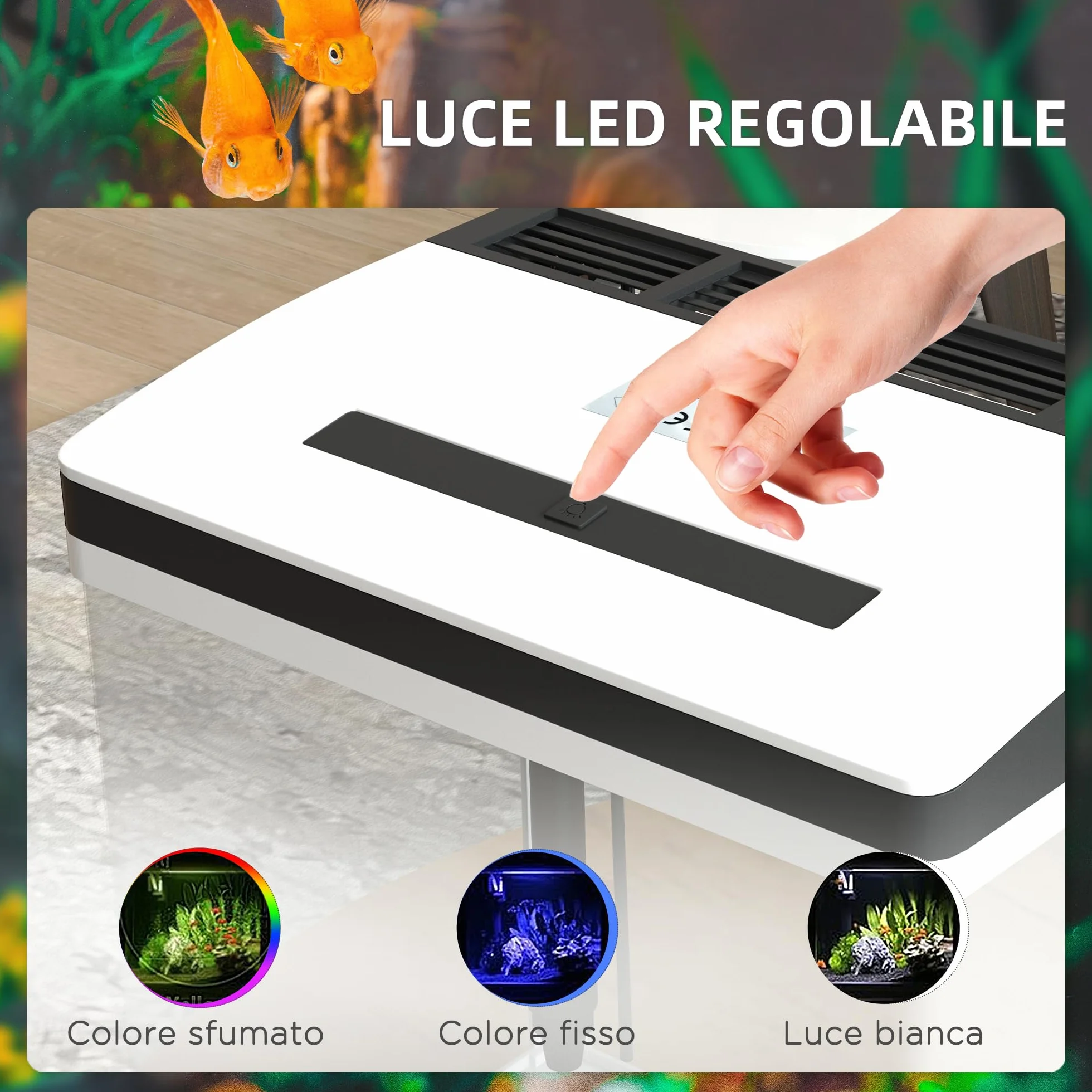 PawHut Acquario per Casa da 28L a Illuminazione LED con Fori di Ventilazione e Pompa Silenziosa, Vaschetta per Pesci in Vetro HD e ABS, 38x26x38 cm, Bianco e Trasparente