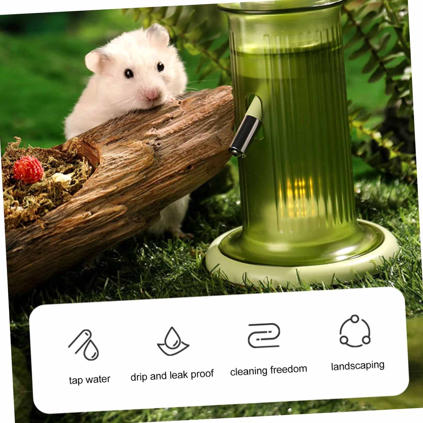 Bottiglia per Criceti Autoalimentata Verticale, Verde, Vetro | Contenitore in Polipropilene, Accessorio per Cincillà e Piccoli Animali, Batteria a Bottone Inclusa