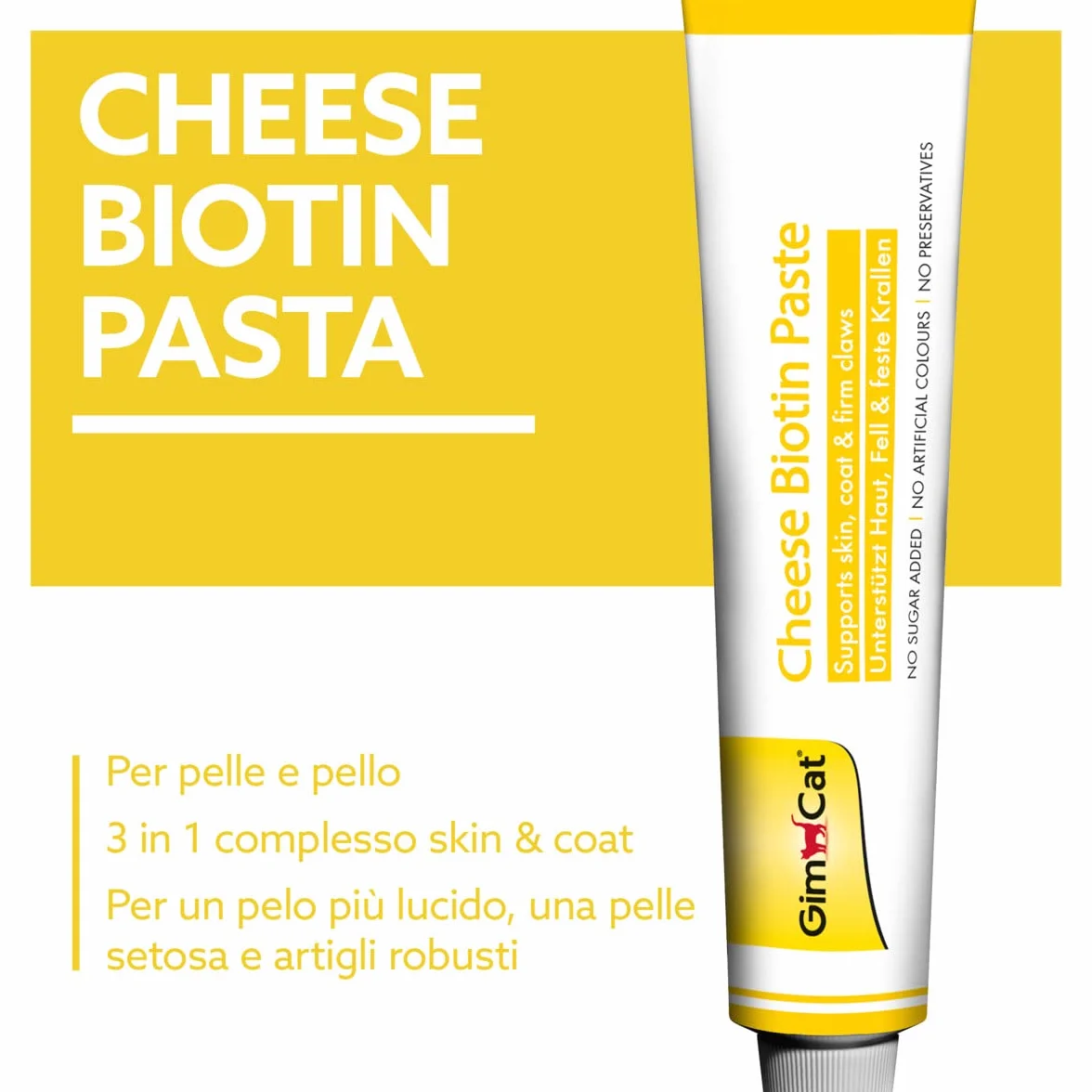 GimCat Cheese Biotin Pasta - Con formaggio aromatico, zinco e olio di lino per il pelo, la cute e gli artigli - 1 tubetto (1 x 200 g)