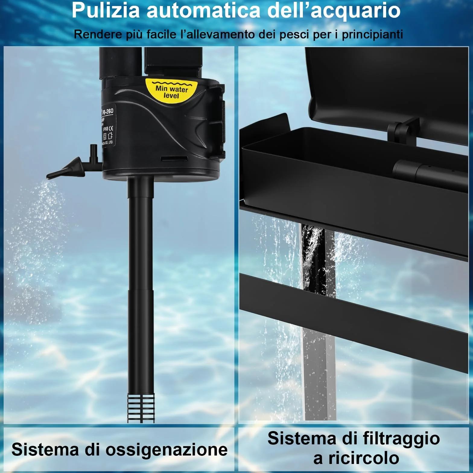 Acquario in Vetro Acquario Completo Acquarios Per Pesci Rossi,con Illuminazione a LED e Sistema di Filtraggio,10 Litri,Nero,Set Per Principianti