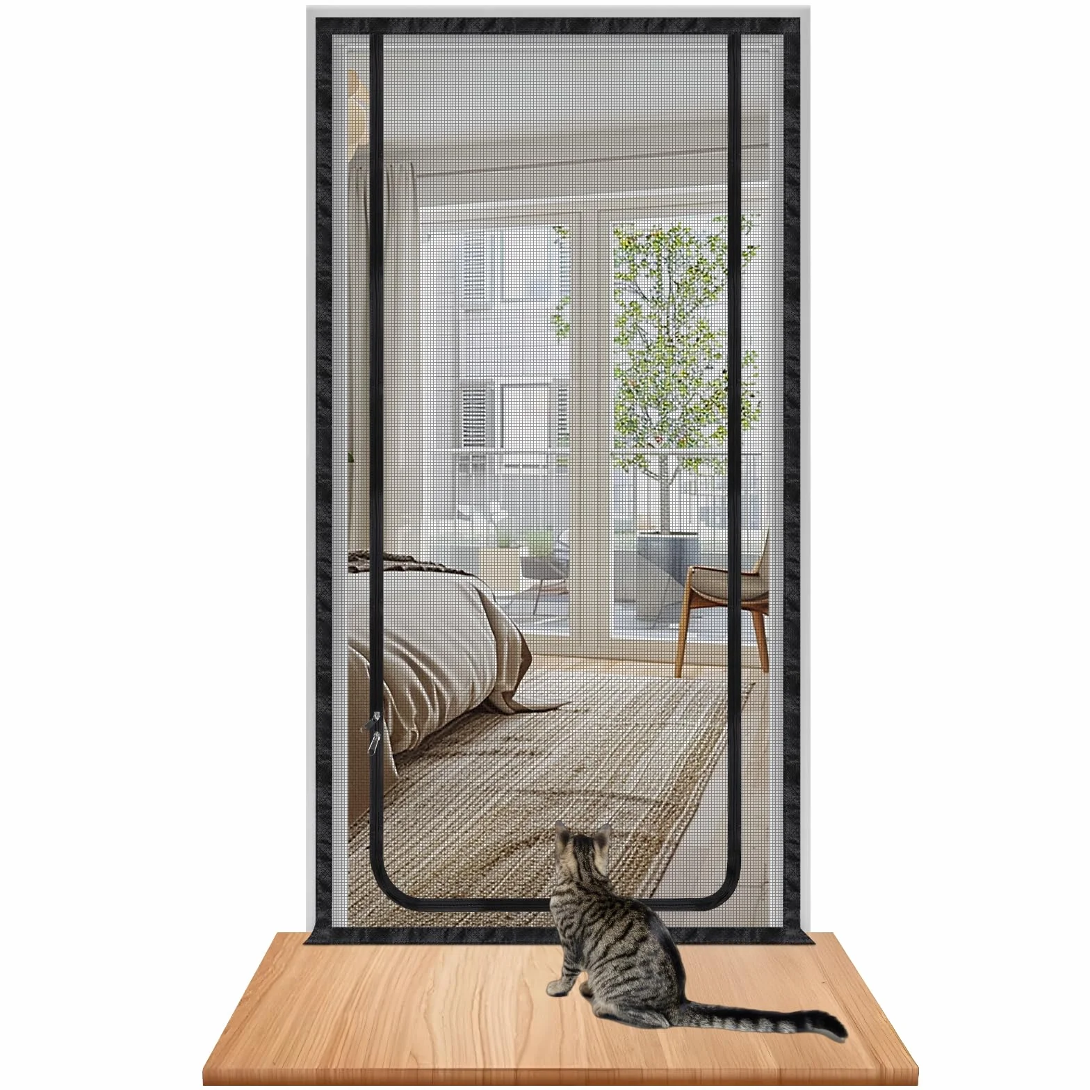 DBREAKS Schermo Porta per Gatto, Zanzariera per porta gatto a prova di graffio, Griglia di protezione gatto schermo con chiusura lampo, per soggiorno, camera da letto, cucina, terrazza, 90x210 cm