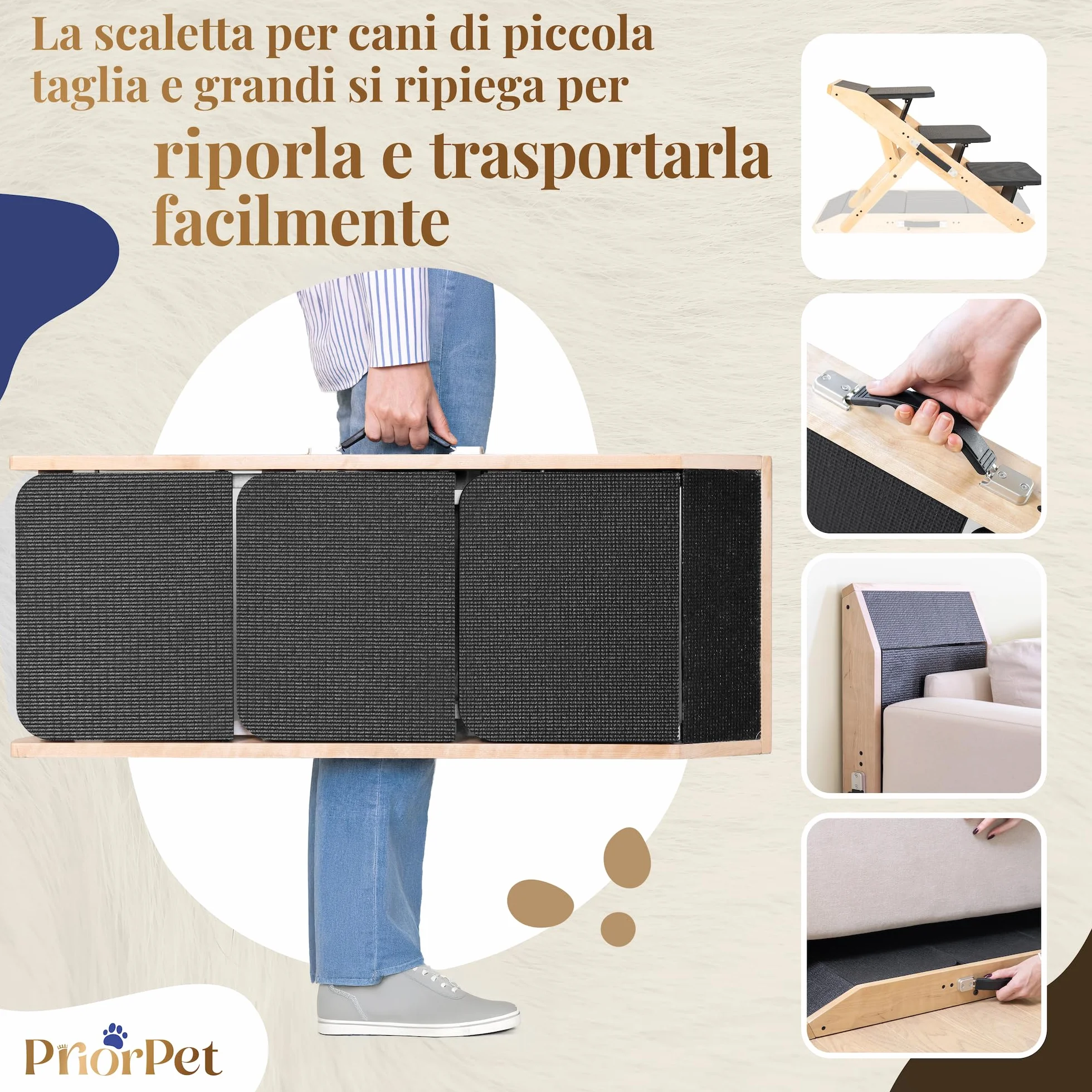 Scale per Cani 2 in 1 Rampa Regolabile 18-50 cm - Pet Gradini con Piattaforma Naturale