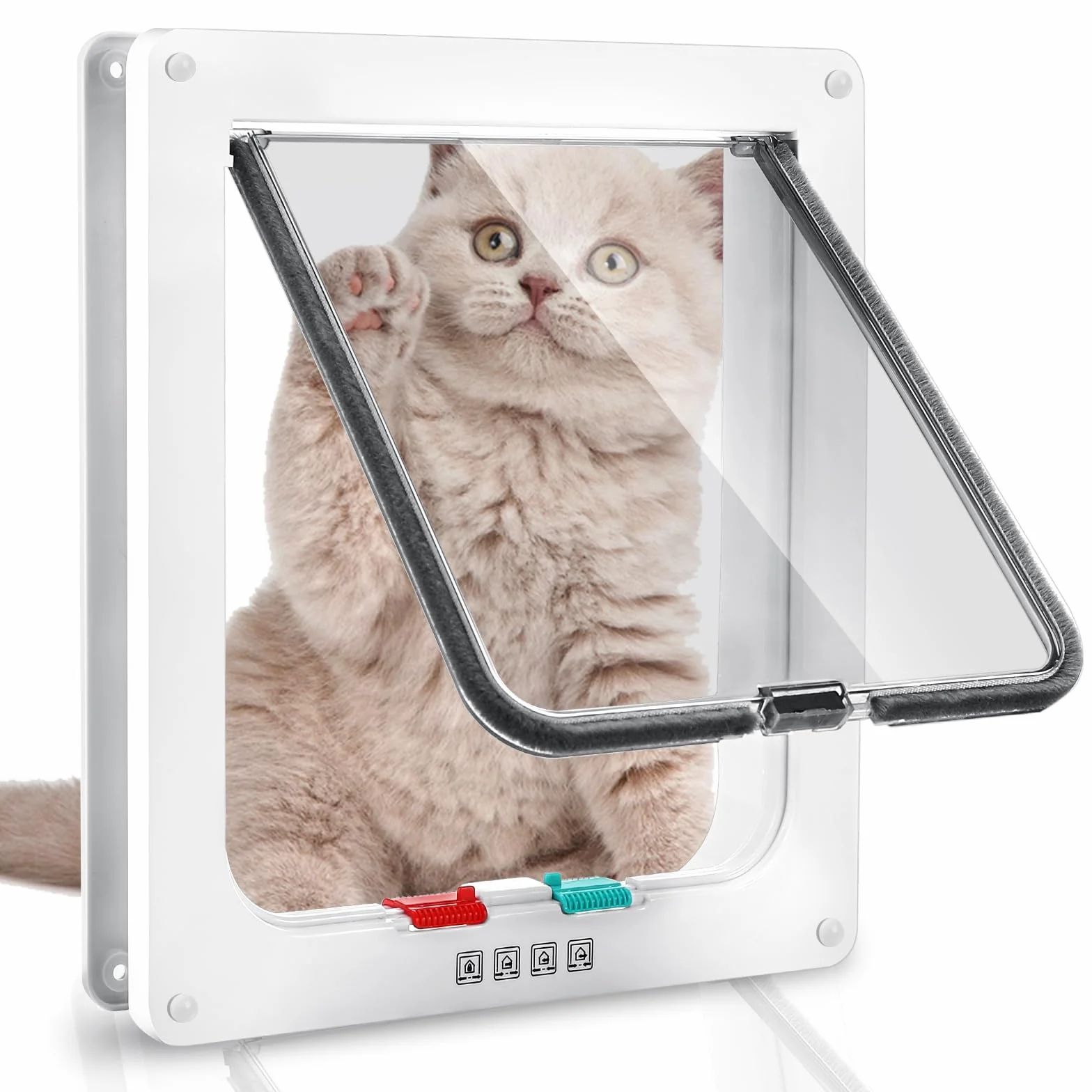 Sportello per Gatti, Porta per Gatti e Cani, 4 vie chiusura per porta per animali domestici (XL: 28 x 25 x 5,5cm) (XL)