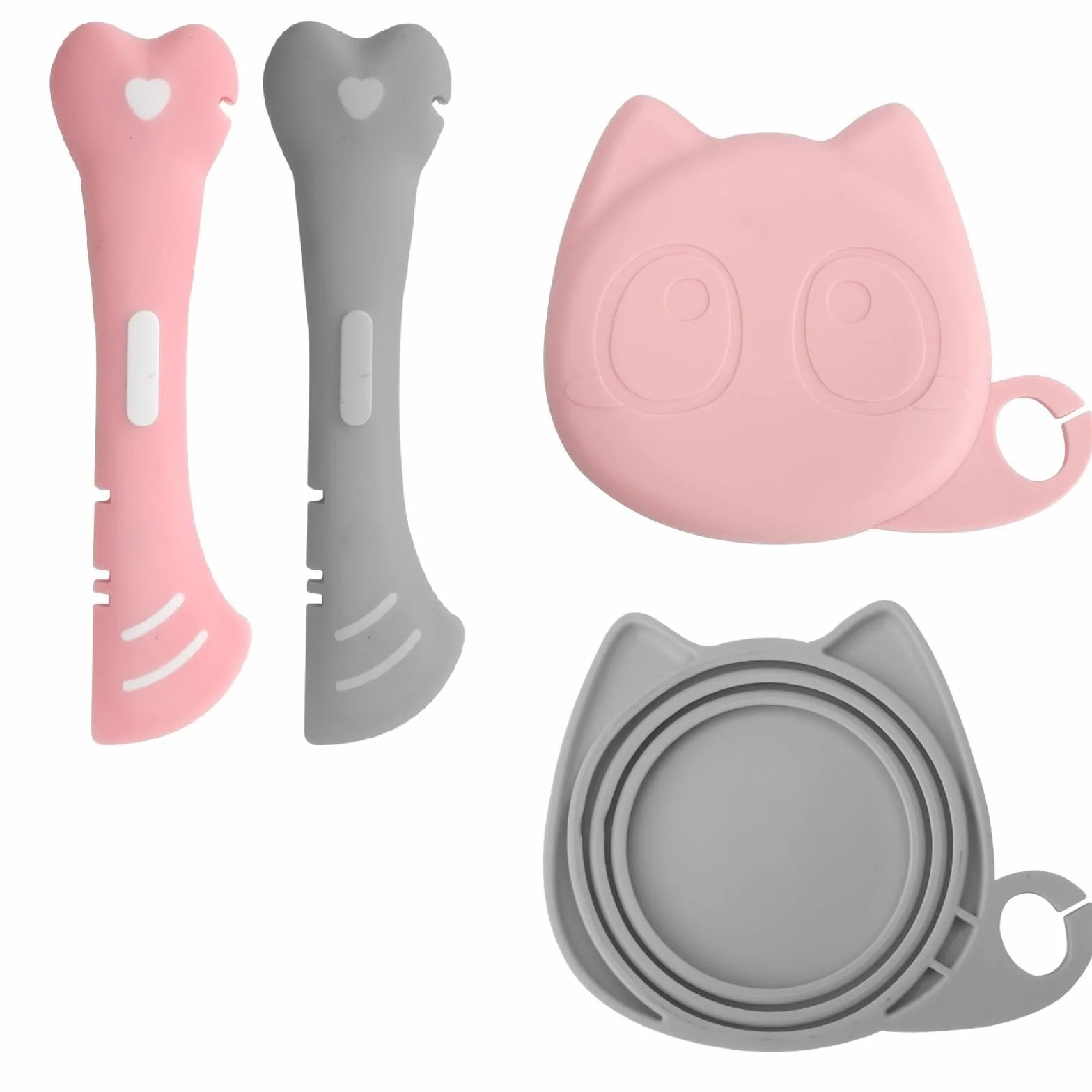 Set di 2 cucchiai per cibo per gatti, multifunzionali, apriscatole e custodia in silicone senza BPA, per alimenti per animali domestici, gatti, cani, alimenti per animali domestici