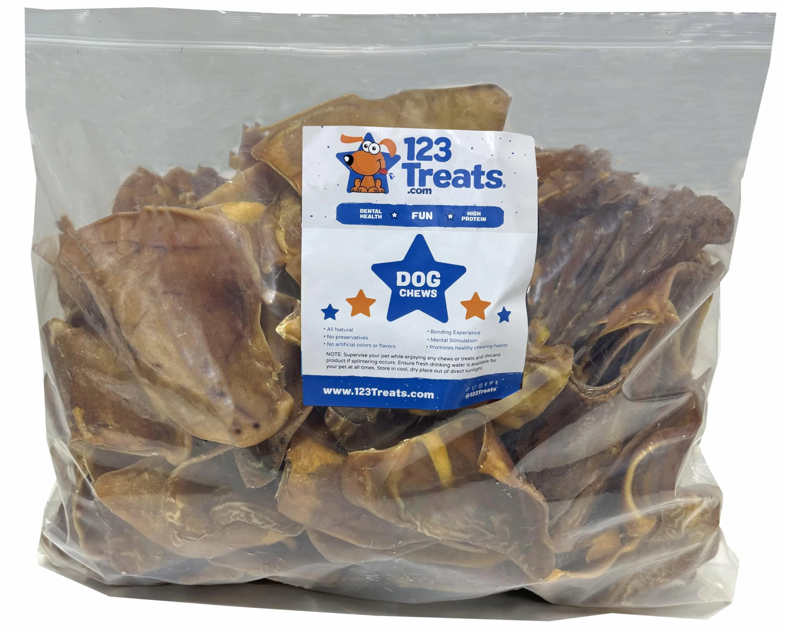 123 Treats - Premietti per cani con orecchie di maiale naturali al 100% (100 pezzi) Masticabili per cani con orecchie di maiale intere