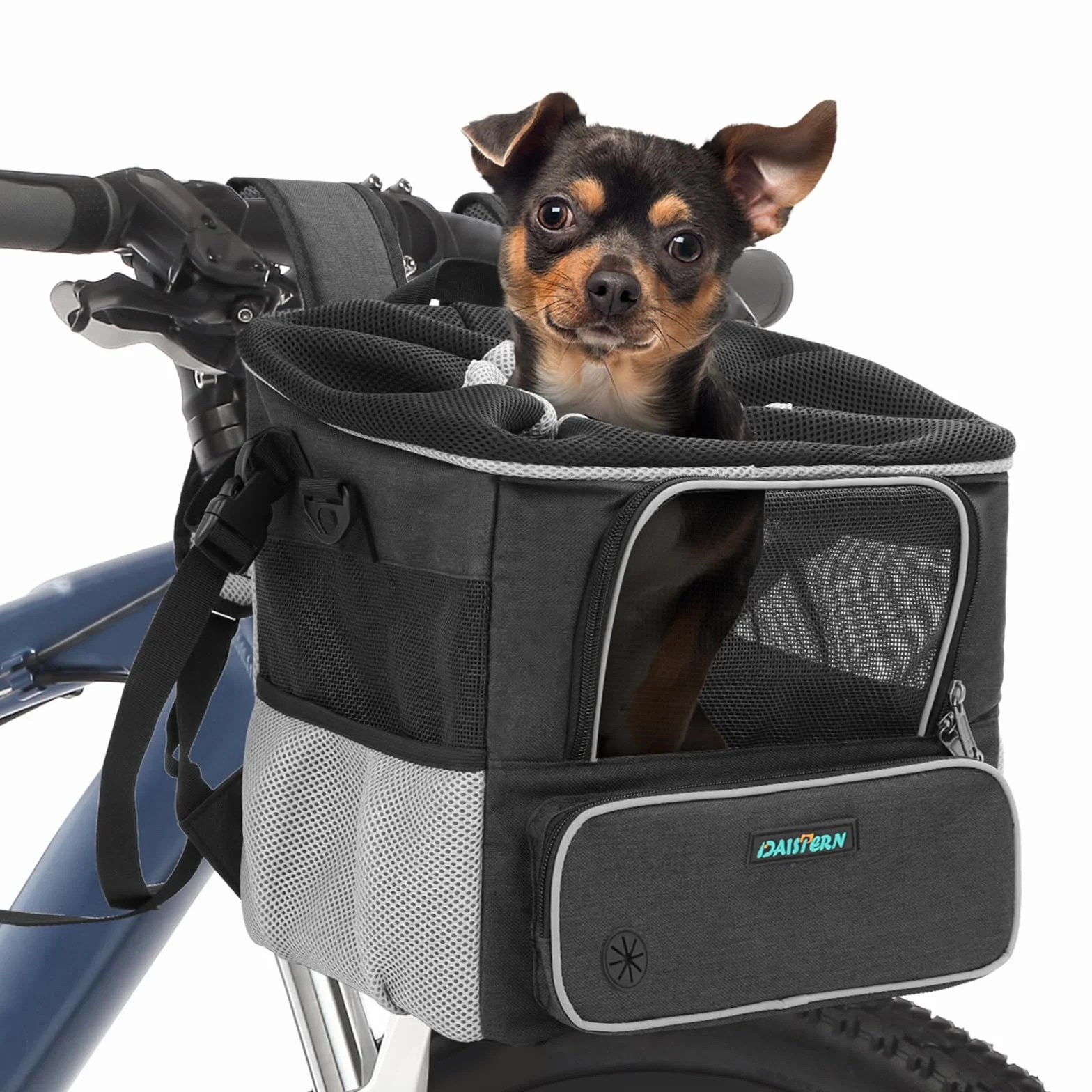 DAISTERN di BSWAY Cestino Anteriore Bici per Cani fino a 4KG, Cesta Cani Bicicletta con Supporto U, 4 in 1 Multifunizioni Zaino Borsa a Spalla Seggiolino Auto con Finestre Rete, Cuscino Impermeabile